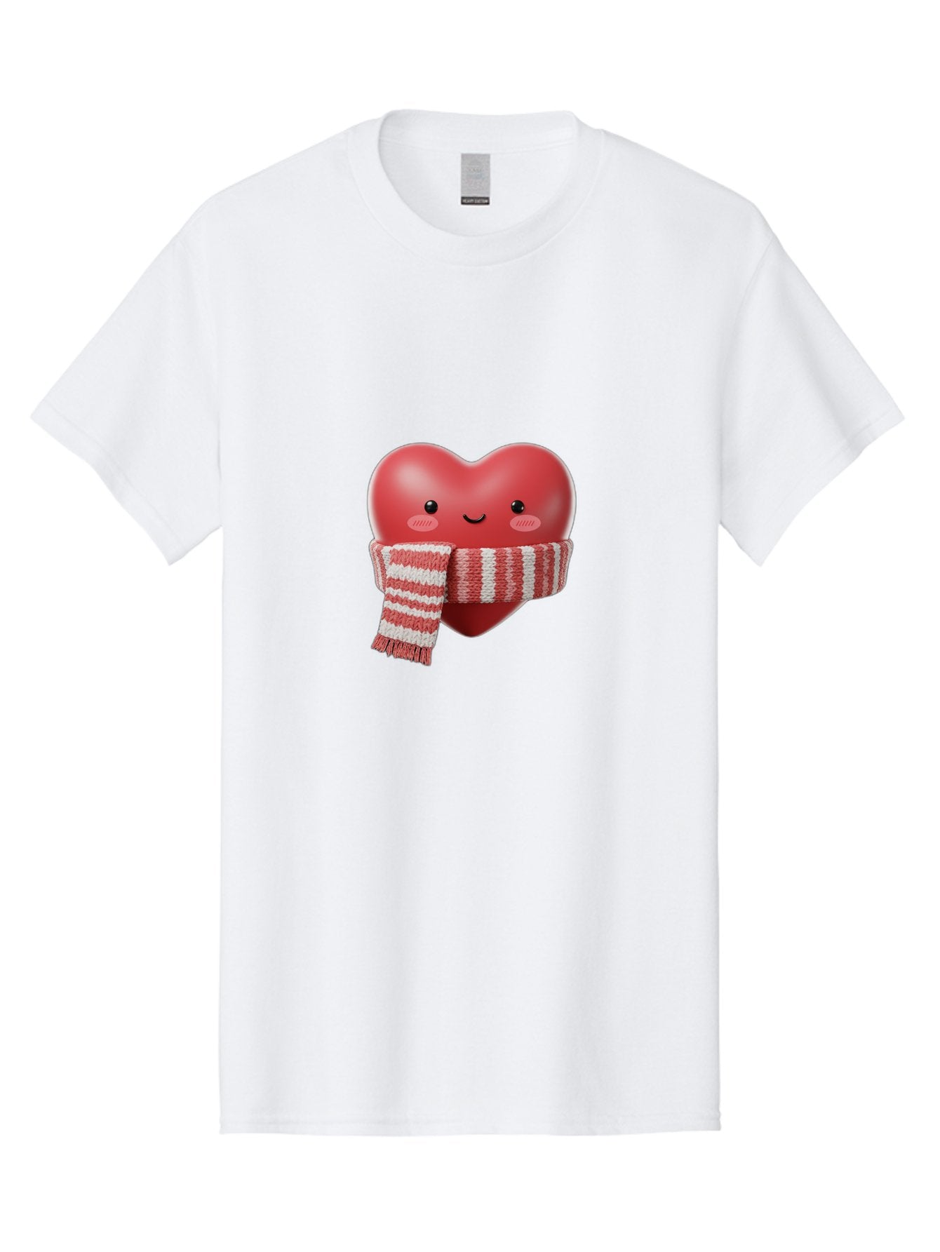 Heart-With-Scarf Men'S Graphic Tee, 100% Cotton, Comfortable Casual Summer Wear, Machine Washable, Heart Character, Red Heart, Scarf Wrapped, Cute Expression, Smiling Face, Rosy Cheeks, Winter Theme, Cartoon Style, Kawaii Design, Love Symbol, Bae046 9