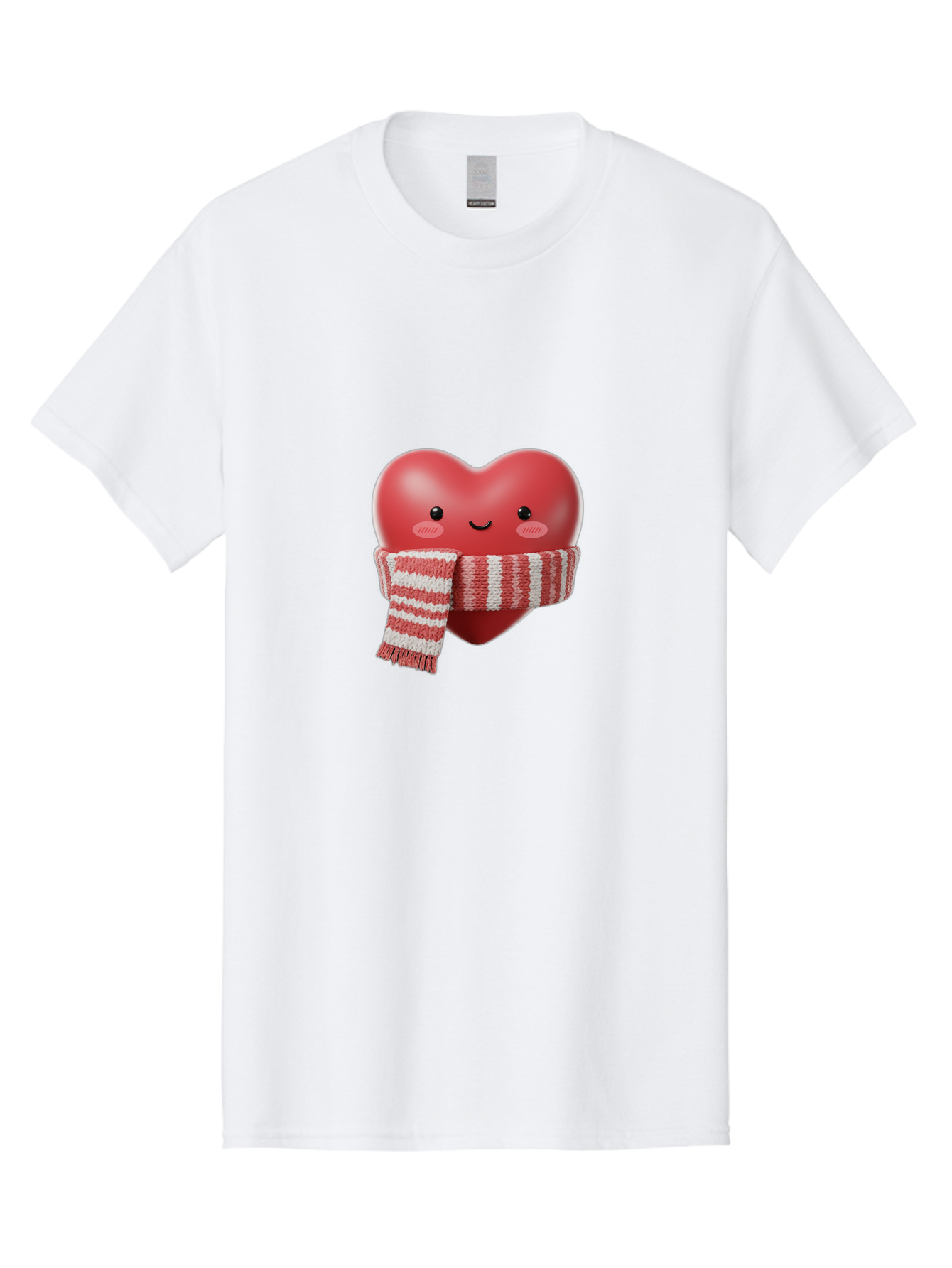 Heart-With-Scarf Men'S Graphic Tee, 100% Cotton, Comfortable Casual Summer Wear, Machine Washable, Heart Character, Red Heart, Scarf Wrapped, Cute Expression, Smiling Face, Rosy Cheeks, Winter Theme, Cartoon Style, Kawaii Design, Love Symbol, Bae046 5