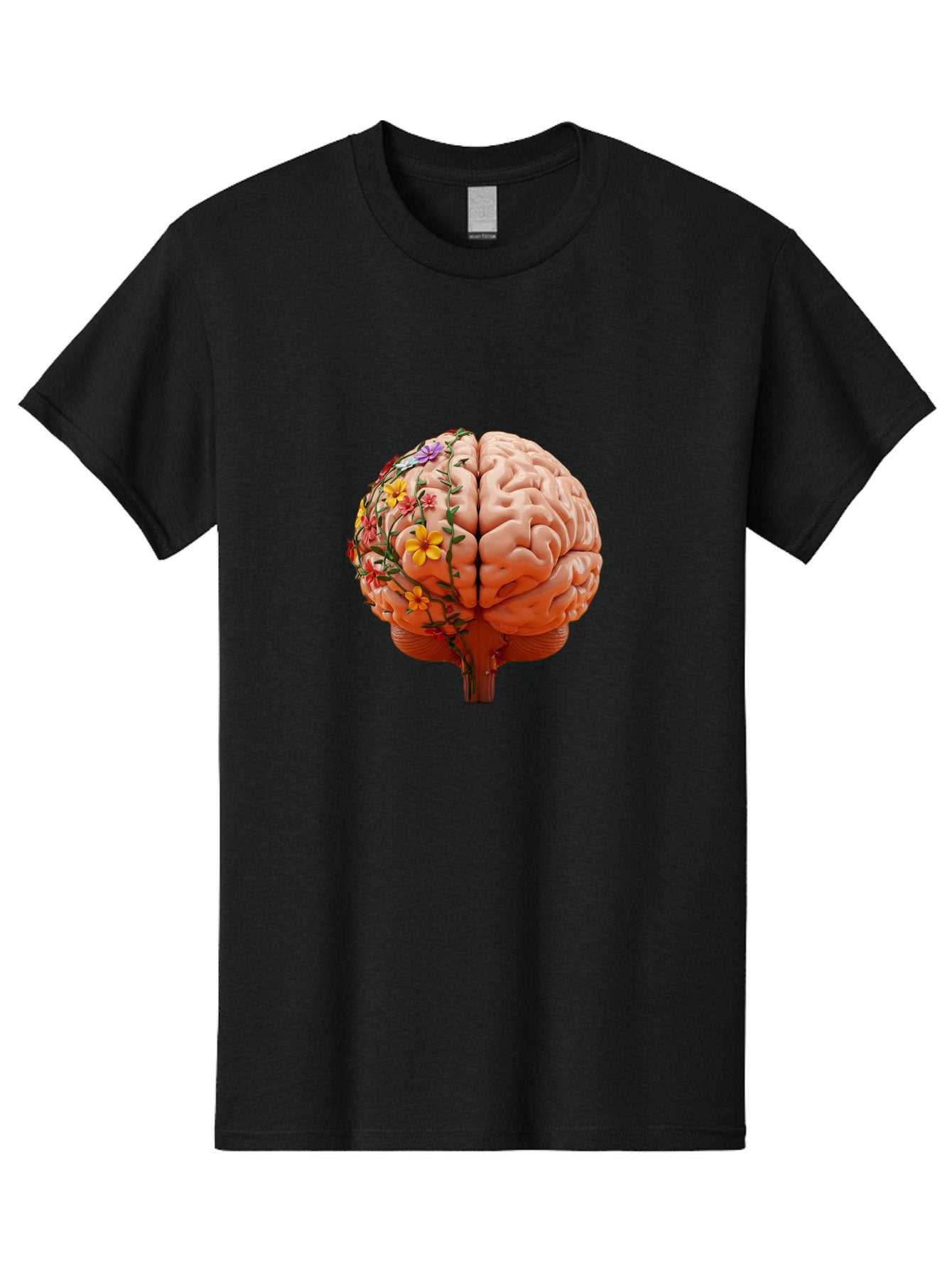 Human-Brain-With-Flowers Men'S Graphic Tee, 100% Cotton, Comfortable Casual Summer Wear, Machine Washable, Human Brain, Floral Growth, Creative Thinking, Brain Development, Mental Wellness, Colorful Blooms, Cognitive Function, Bae047 13