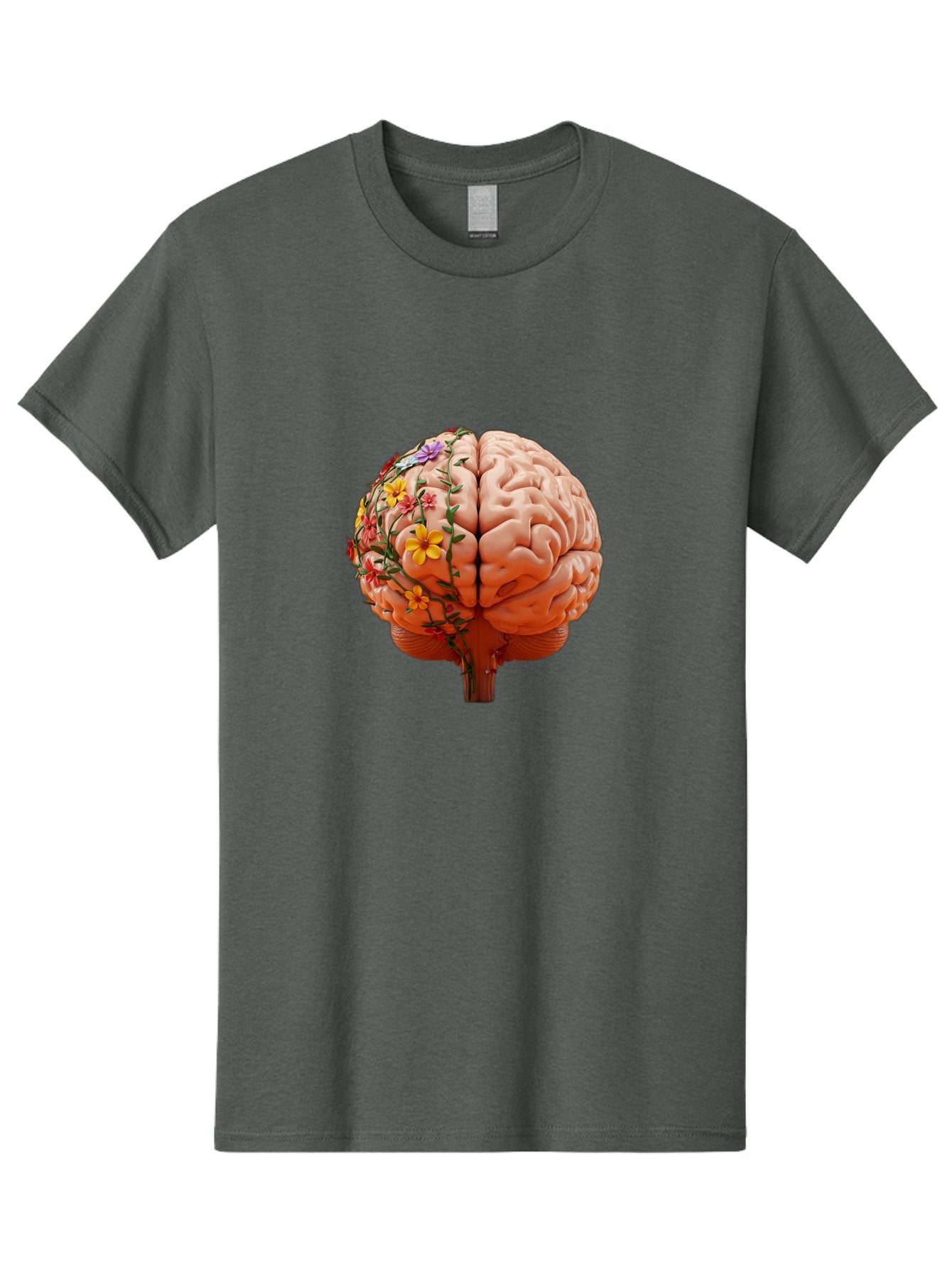 Human-Brain-With-Flowers Men'S Graphic Tee, 100% Cotton, Comfortable Casual Summer Wear, Machine Washable, Human Brain, Floral Growth, Creative Thinking, Brain Development, Mental Wellness, Colorful Blooms, Cognitive Function, Bae047 12