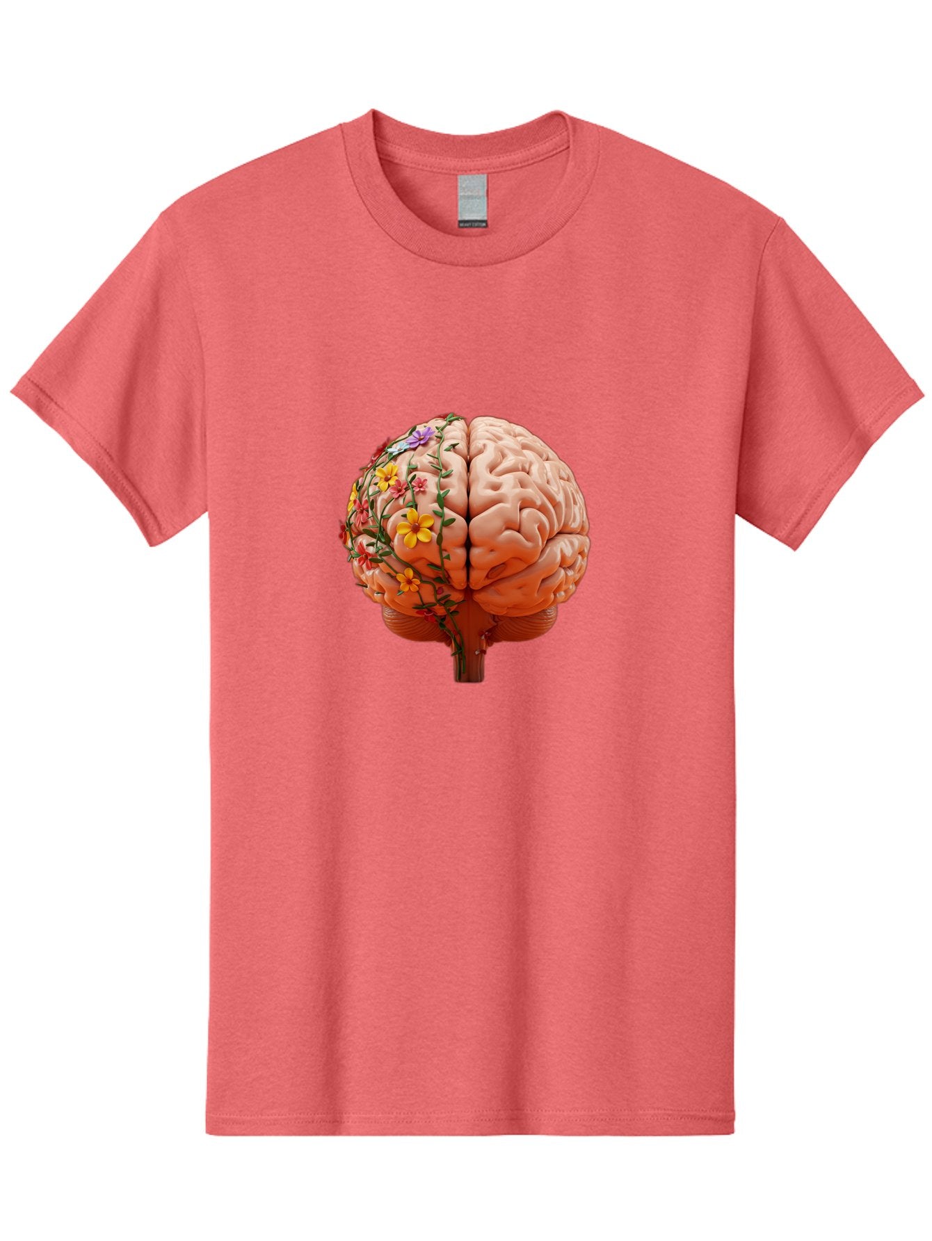 Human-Brain-With-Flowers Men'S Graphic Tee, 100% Cotton, Comfortable Casual Summer Wear, Machine Washable, Human Brain, Floral Growth, Creative Thinking, Brain Development, Mental Wellness, Colorful Blooms, Cognitive Function, Bae047 4