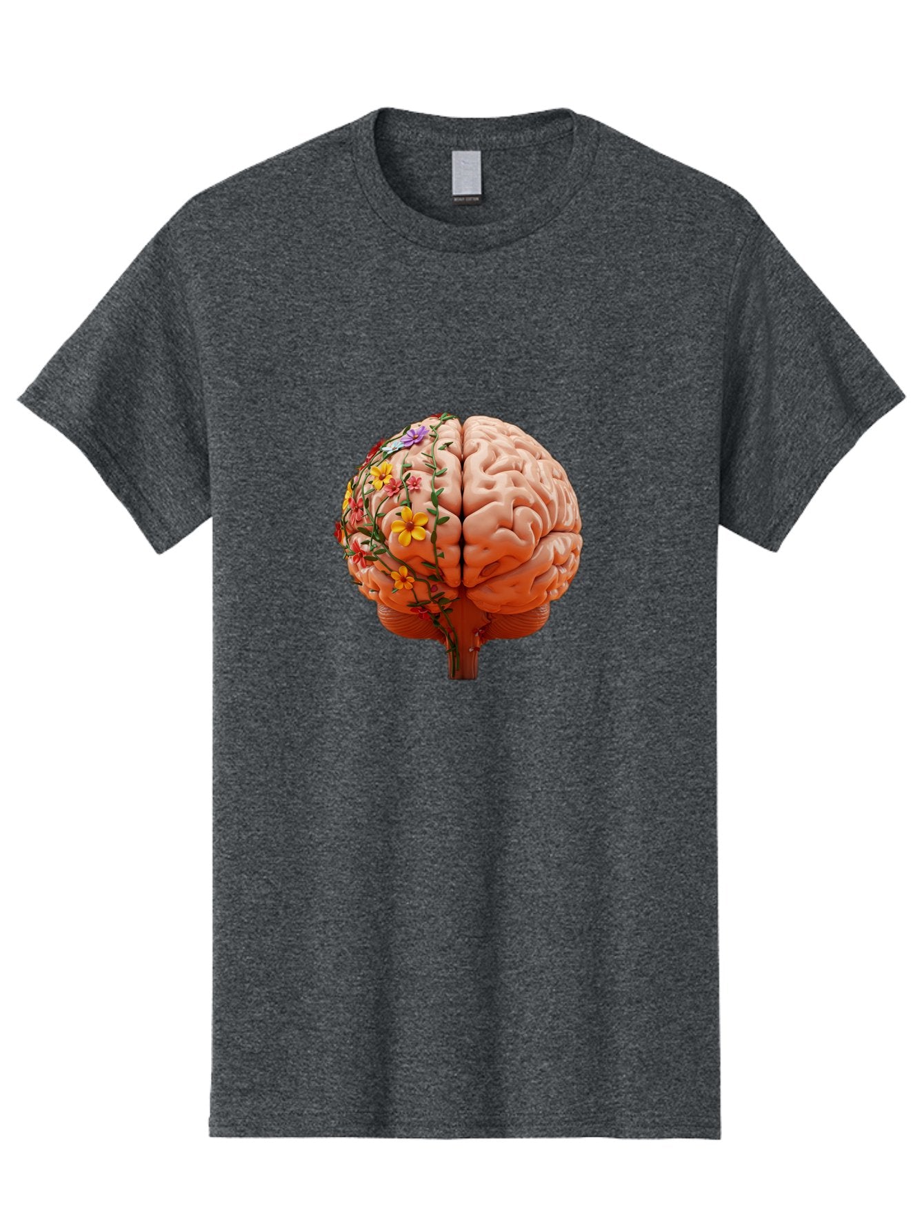 Human-Brain-With-Flowers Men'S Graphic Tee, 100% Cotton, Comfortable Casual Summer Wear, Machine Washable, Human Brain, Floral Growth, Creative Thinking, Brain Development, Mental Wellness, Colorful Blooms, Cognitive Function, Bae047 14