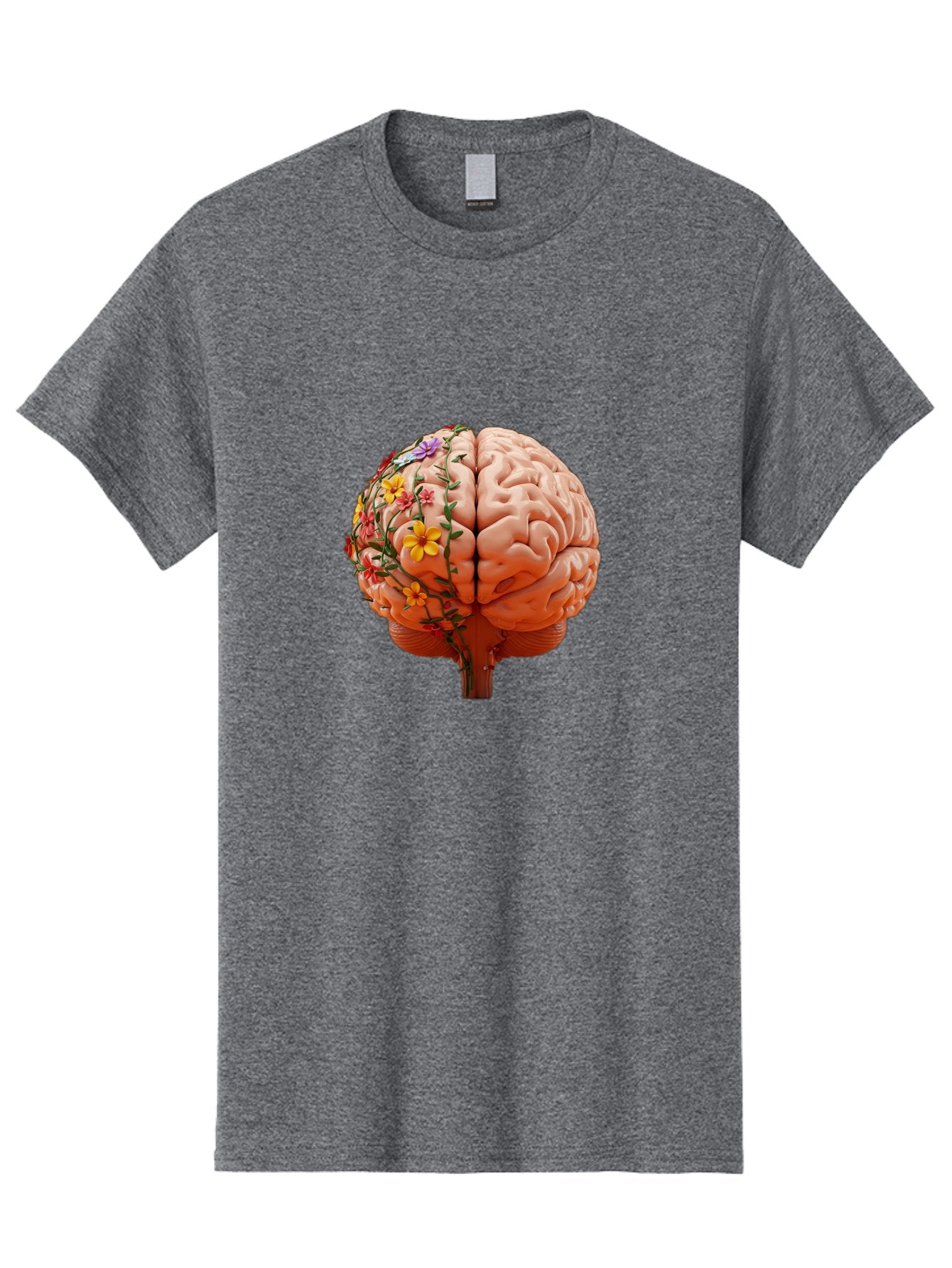 Human-Brain-With-Flowers Men'S Graphic Tee, 100% Cotton, Comfortable Casual Summer Wear, Machine Washable, Human Brain, Floral Growth, Creative Thinking, Brain Development, Mental Wellness, Colorful Blooms, Cognitive Function, Bae047 5