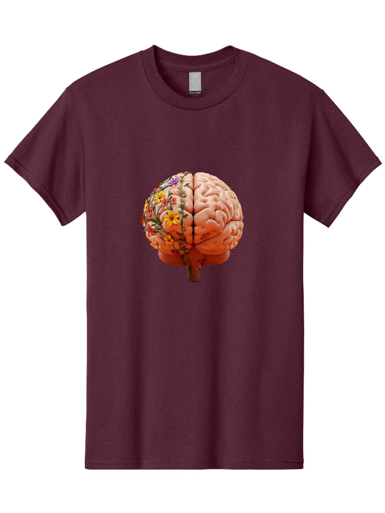 Human-Brain-With-Flowers Men'S Graphic Tee, 100% Cotton, Comfortable Casual Summer Wear, Machine Washable, Human Brain, Floral Growth, Creative Thinking, Brain Development, Mental Wellness, Colorful Blooms, Cognitive Function, Bae047 11