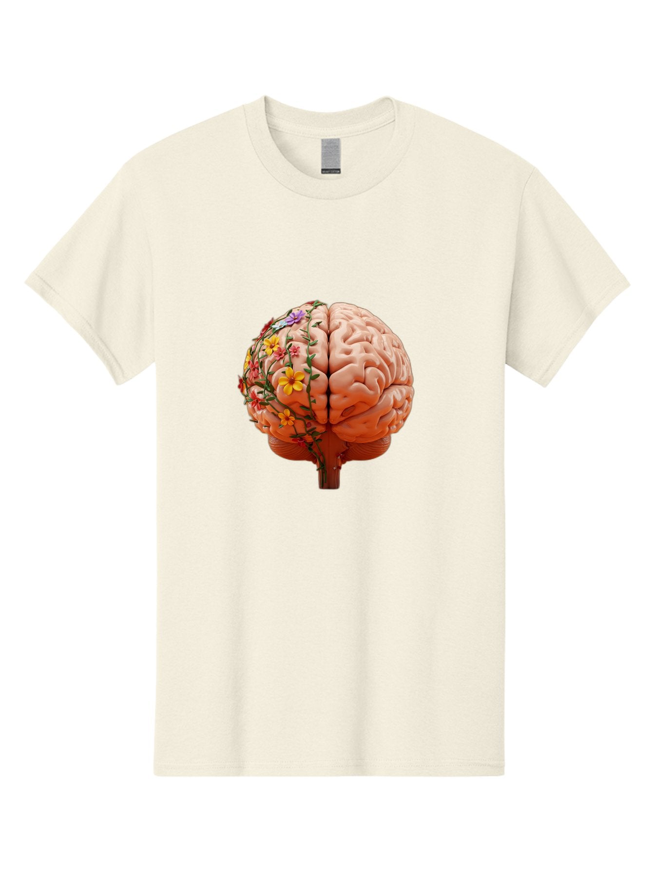 Human-Brain-With-Flowers Men'S Graphic Tee, 100% Cotton, Comfortable Casual Summer Wear, Machine Washable, Human Brain, Floral Growth, Creative Thinking, Brain Development, Mental Wellness, Colorful Blooms, Cognitive Function, Bae047 6