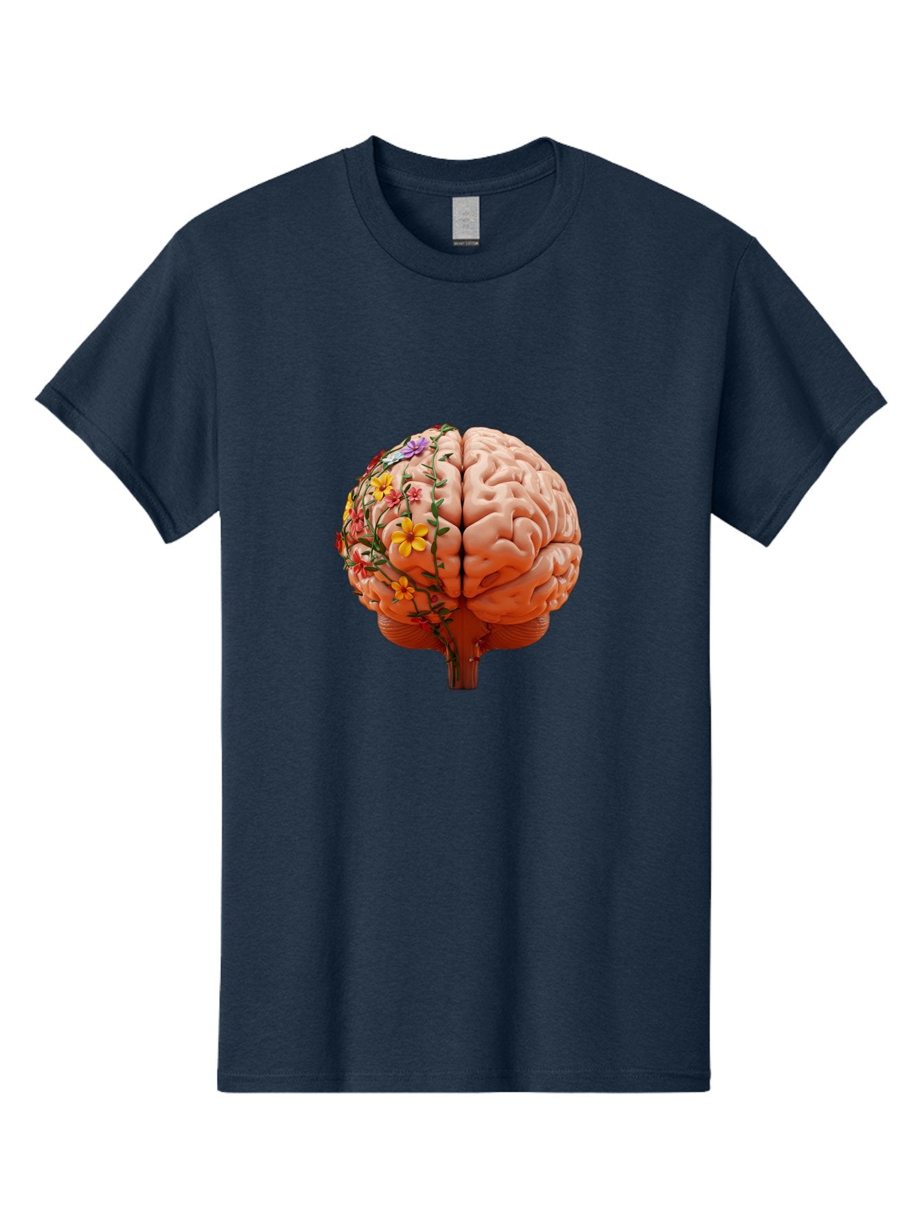 Human-Brain-With-Flowers Men'S Graphic Tee, 100% Cotton, Comfortable Casual Summer Wear, Machine Washable, Human Brain, Floral Growth, Creative Thinking, Brain Development, Mental Wellness, Colorful Blooms, Cognitive Function, Bae047 7