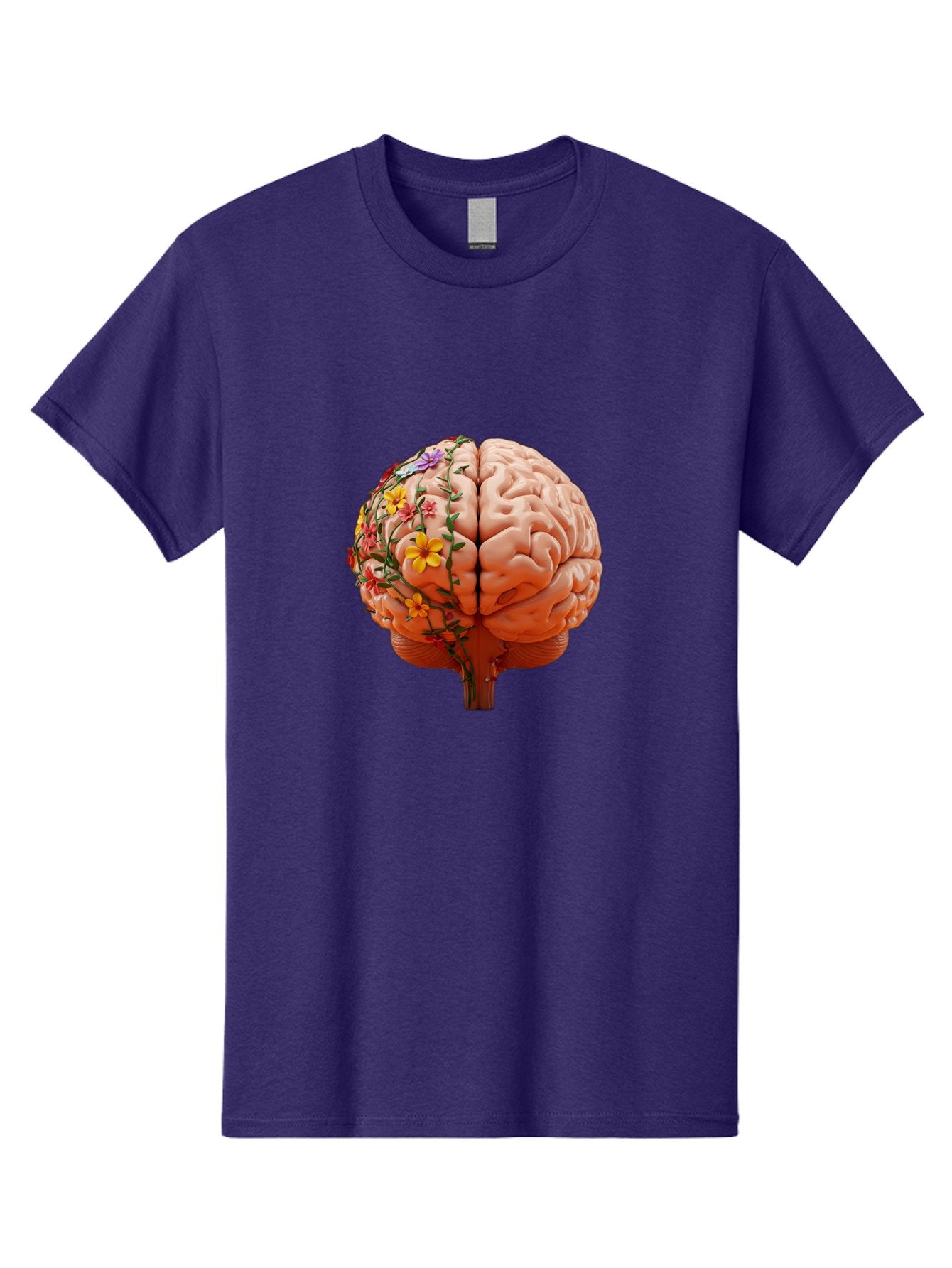 Human-Brain-With-Flowers Men'S Graphic Tee, 100% Cotton, Comfortable Casual Summer Wear, Machine Washable, Human Brain, Floral Growth, Creative Thinking, Brain Development, Mental Wellness, Colorful Blooms, Cognitive Function, Bae047 8