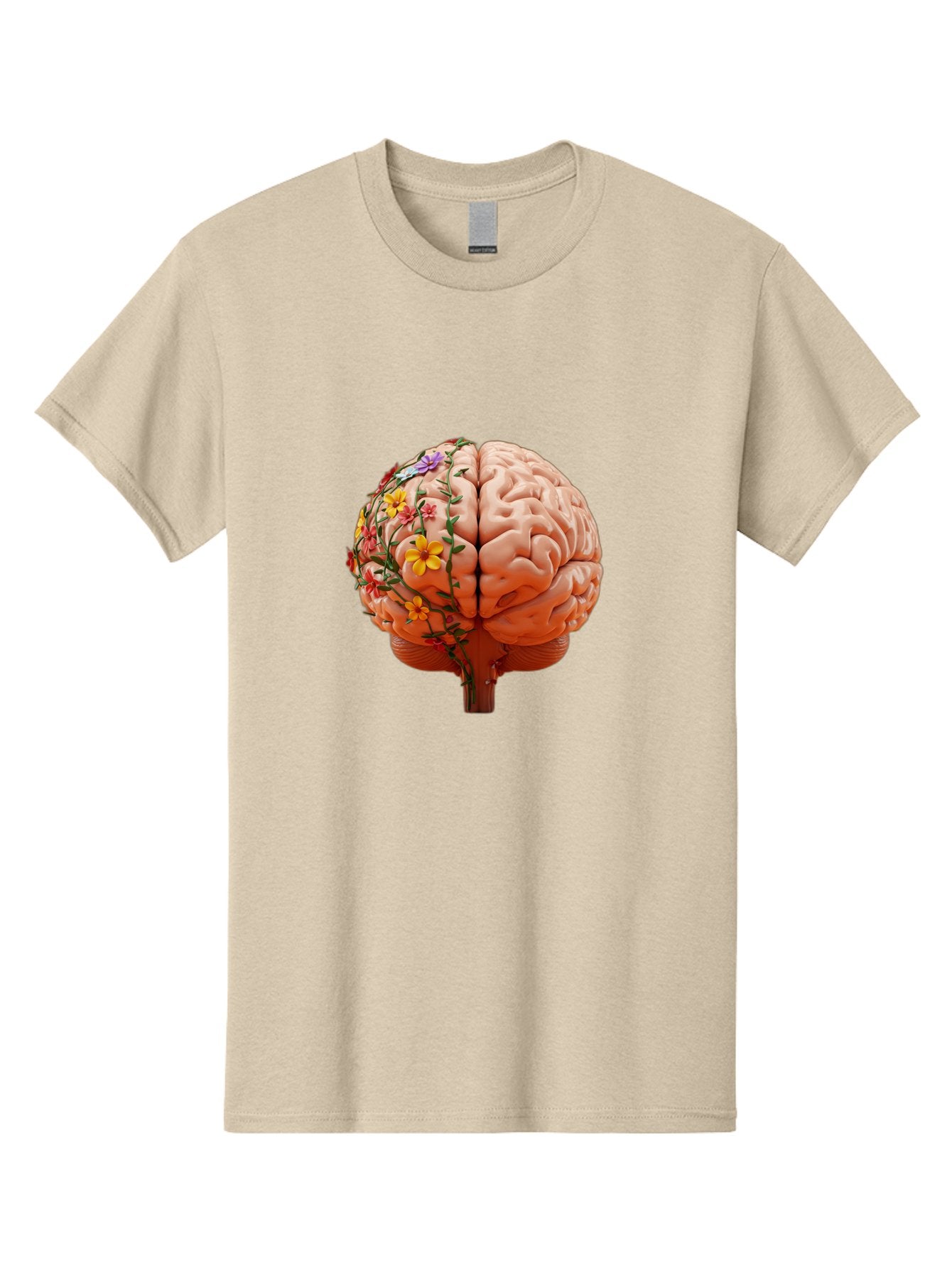 Human-Brain-With-Flowers Men'S Graphic Tee, 100% Cotton, Comfortable Casual Summer Wear, Machine Washable, Human Brain, Floral Growth, Creative Thinking, Brain Development, Mental Wellness, Colorful Blooms, Cognitive Function, Bae047 9