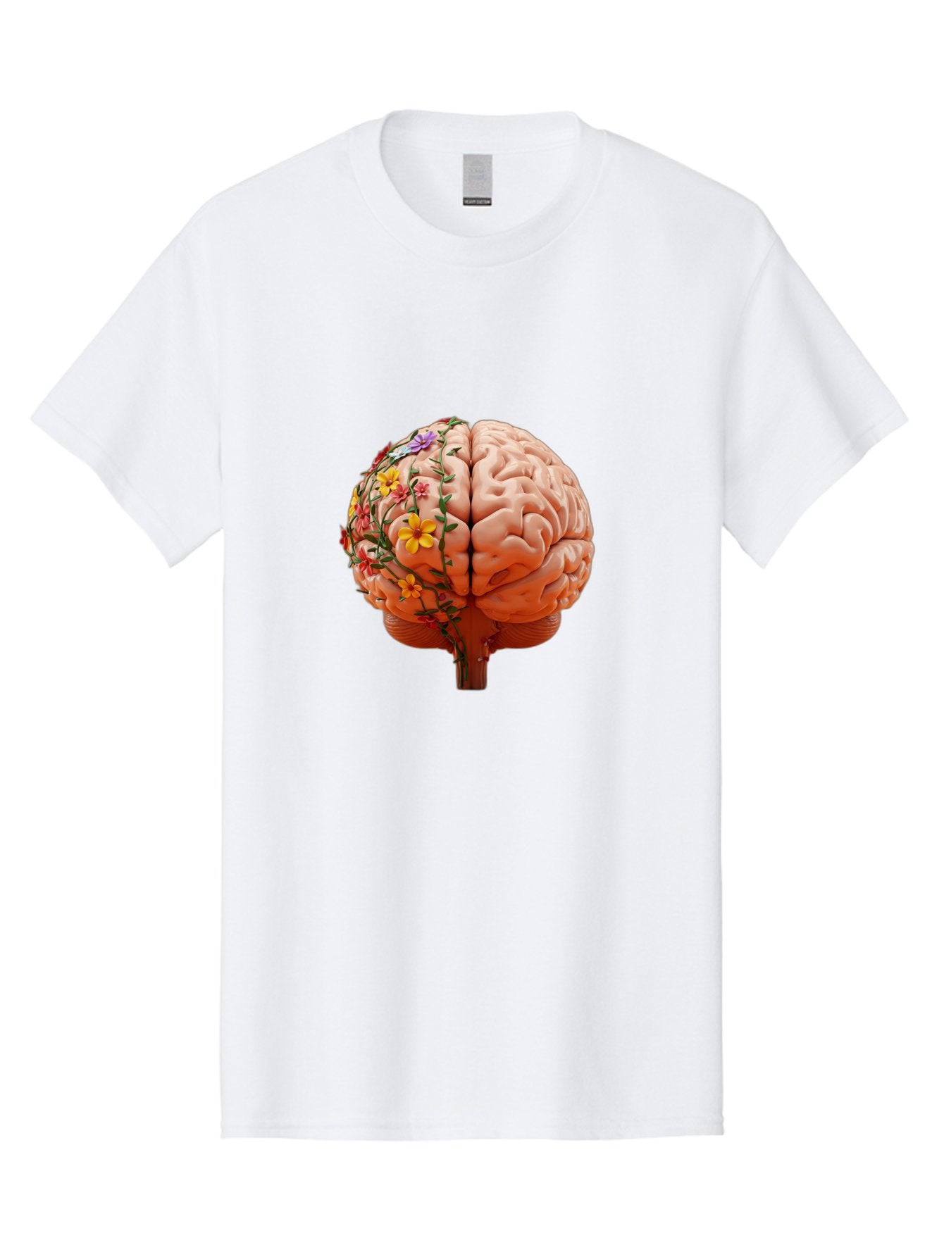 Human-Brain-With-Flowers Men'S Graphic Tee, 100% Cotton, Comfortable Casual Summer Wear, Machine Washable, Human Brain, Floral Growth, Creative Thinking, Brain Development, Mental Wellness, Colorful Blooms, Cognitive Function, Bae047 15
