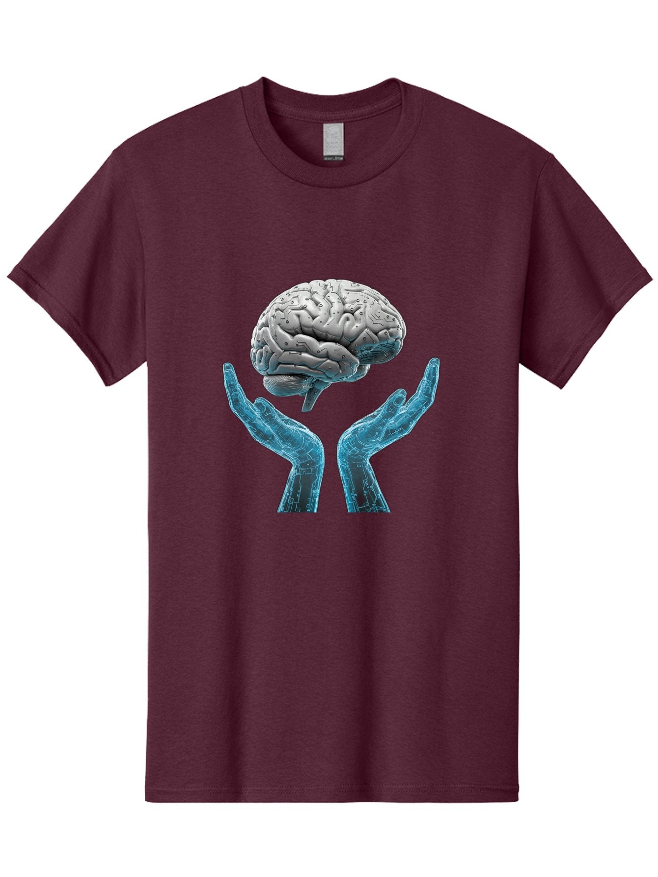 Human-Brain Men'S Graphic Tee, 100% Cotton, Comfortable Casual Summer Wear, Machine Washable, Robotic Hands, Human Brain, Futuristic Technology, Artificial Intelligence, Neural Networks, Cognitive Abilities, Advanced Robotics, Bae048
