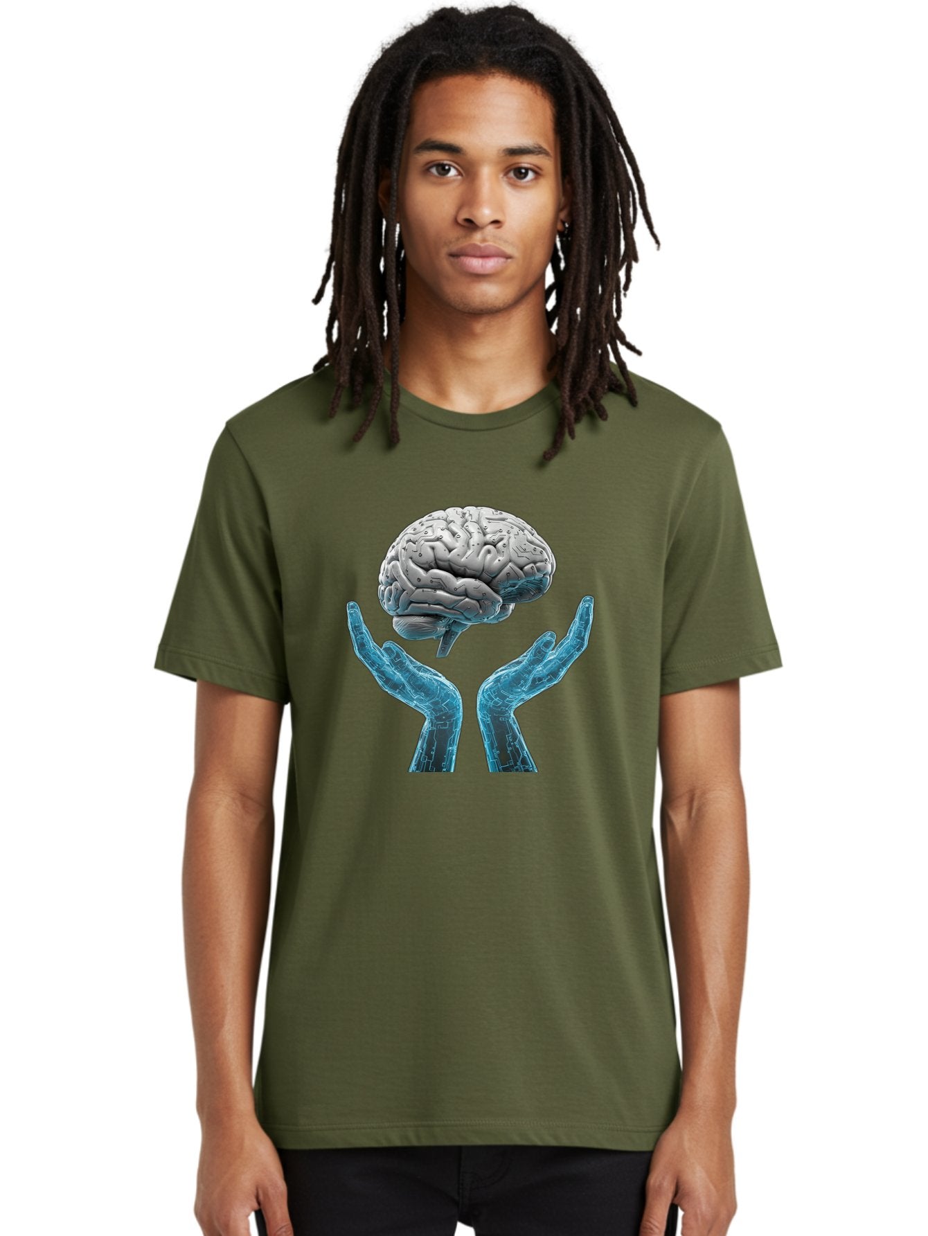 Human-Brain Men'S Graphic Tee, 100% Cotton, Comfortable Casual Summer Wear, Machine Washable, Robotic Hands, Human Brain, Futuristic Technology, Artificial Intelligence, Neural Networks, Cognitive Abilities, Advanced Robotics, Bae048 16