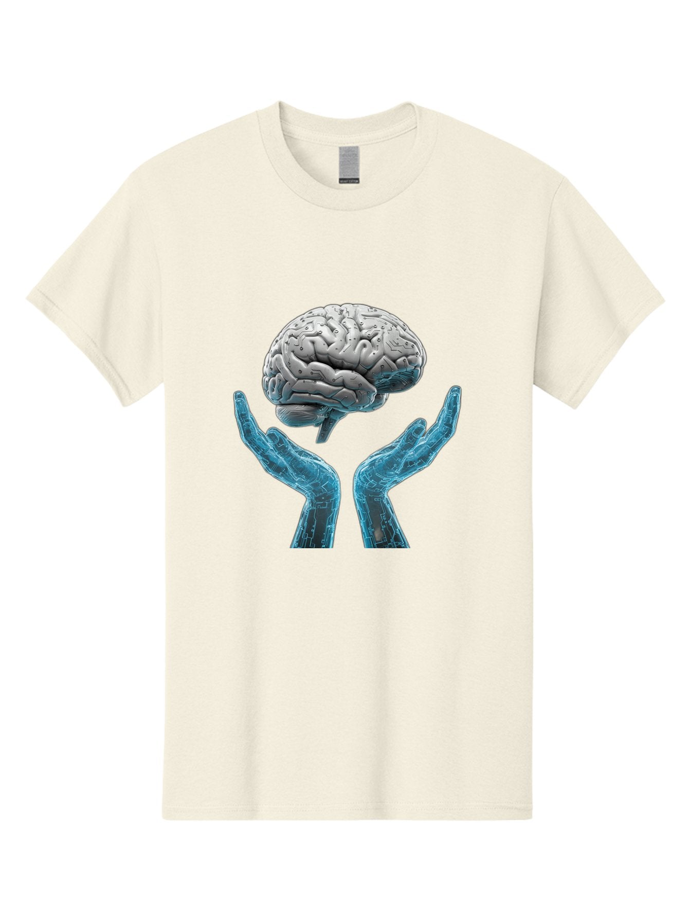 Human-Brain Men'S Graphic Tee, 100% Cotton, Comfortable Casual Summer Wear, Machine Washable, Robotic Hands, Human Brain, Futuristic Technology, Artificial Intelligence, Neural Networks, Cognitive Abilities, Advanced Robotics, Bae048