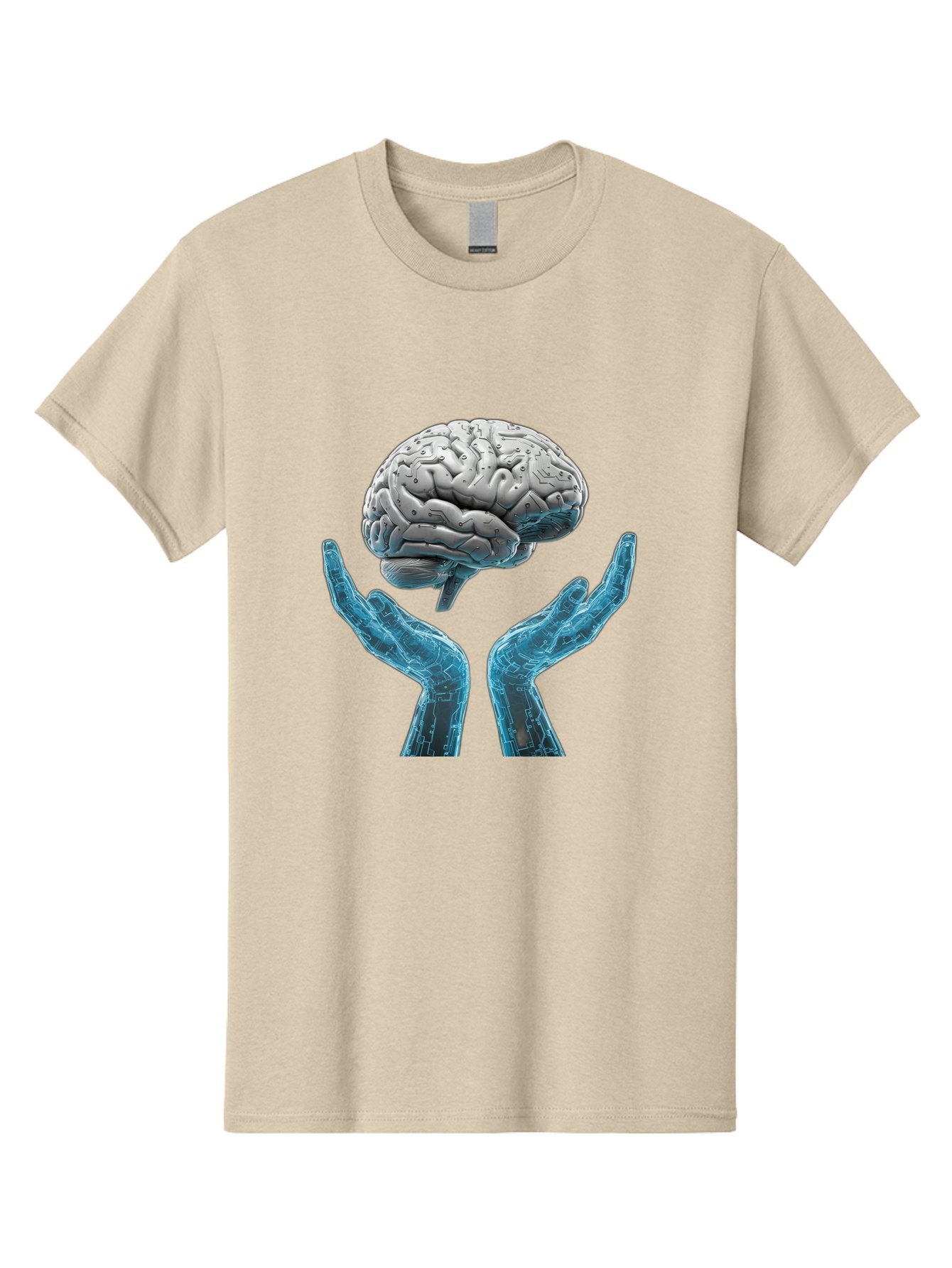 Human-Brain Men'S Graphic Tee, 100% Cotton, Comfortable Casual Summer Wear, Machine Washable, Robotic Hands, Human Brain, Futuristic Technology, Artificial Intelligence, Neural Networks, Cognitive Abilities, Advanced Robotics, Bae048 4