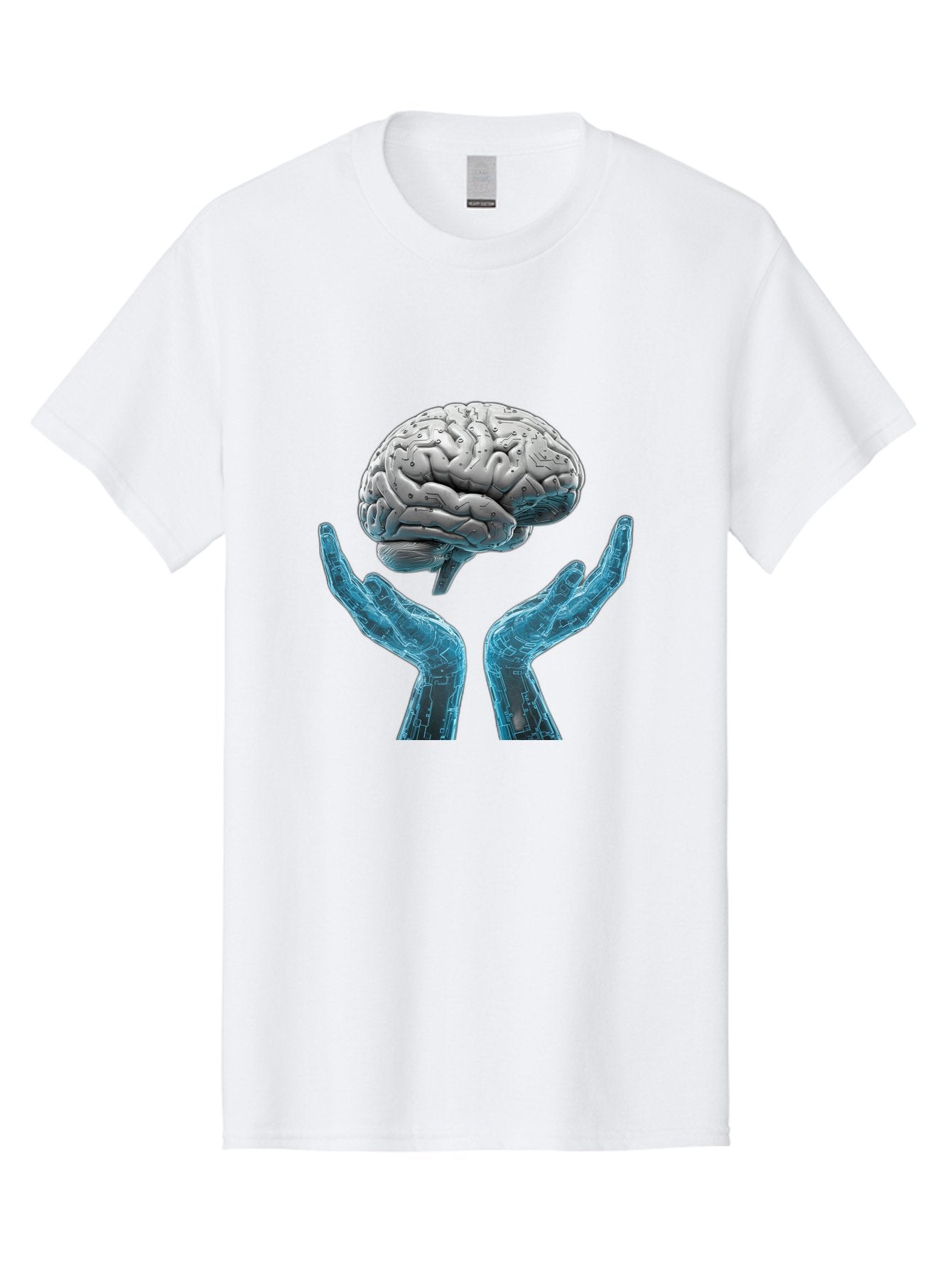 Human-Brain Men'S Graphic Tee, 100% Cotton, Comfortable Casual Summer Wear, Machine Washable, Robotic Hands, Human Brain, Futuristic Technology, Artificial Intelligence, Neural Networks, Cognitive Abilities, Advanced Robotics, Bae048 5
