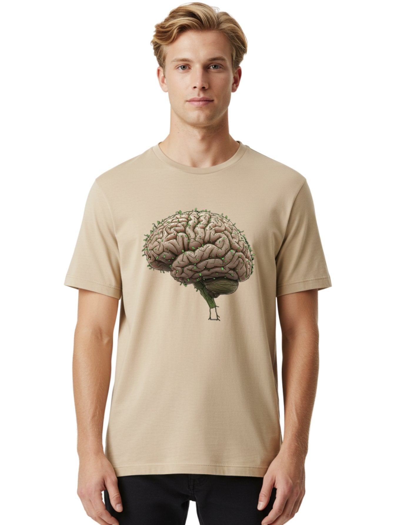 Infected-Brain Men'S Graphic Tee, 100% Cotton, Comfortable Casual Summer Wear, Machine Washable, Human Brain, Bacterial Infection, Neurological Disorder, Cognitive Impairment, Neurodegenerative Disease, Brain Health, Neuroscience, Bae049 20