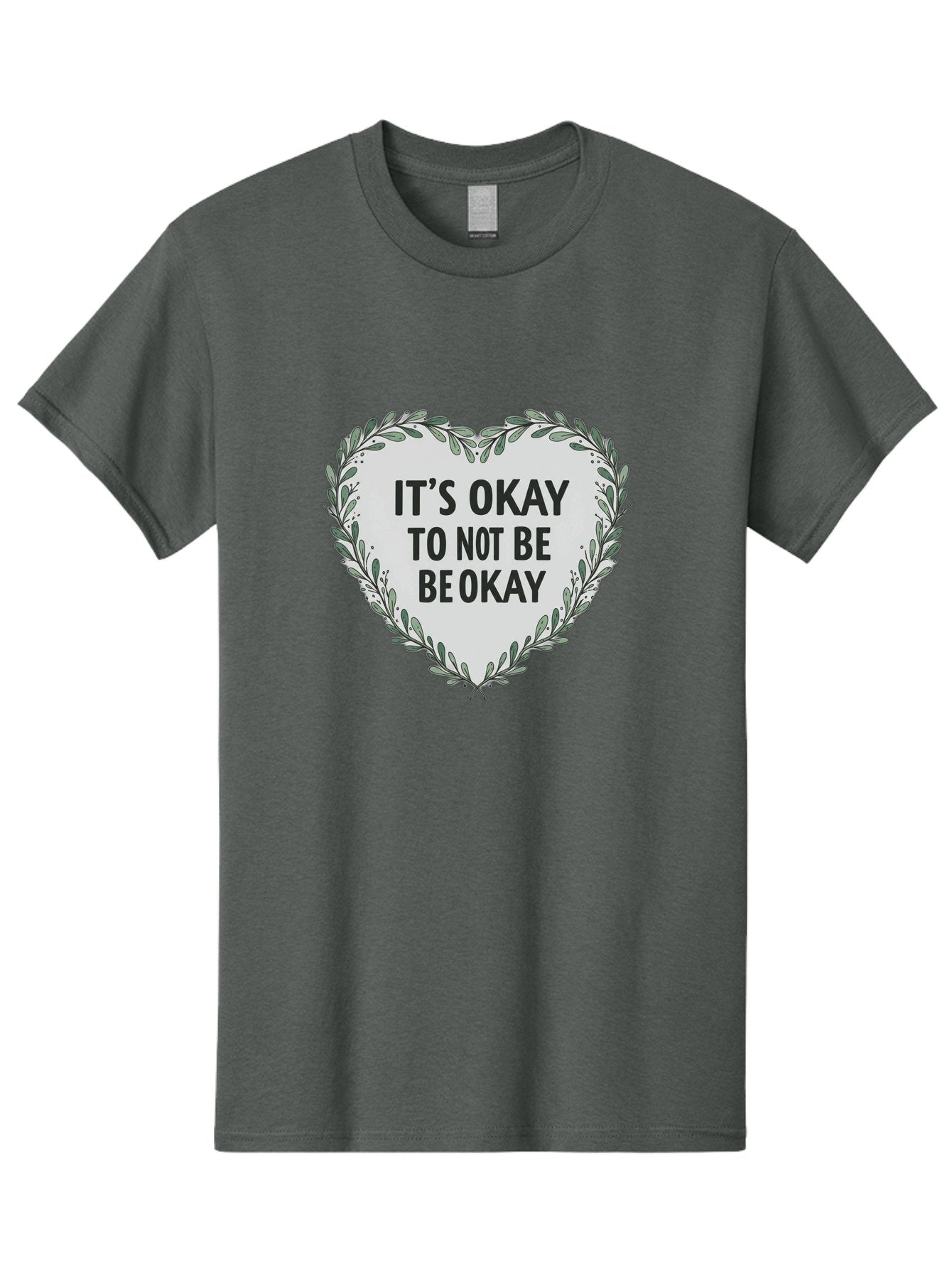 It-S-Okay-To-Not-Be-Okay-2 Men'S Graphic Tee, 100% Cotton, Comfortable Casual Summer Wear, Machine Washable, Mental Health Awareness, Inspirational Quotes, Heart Shape, Floral Wreath, Motivational Messages, Self Care, Emotional Support, Bae051 9