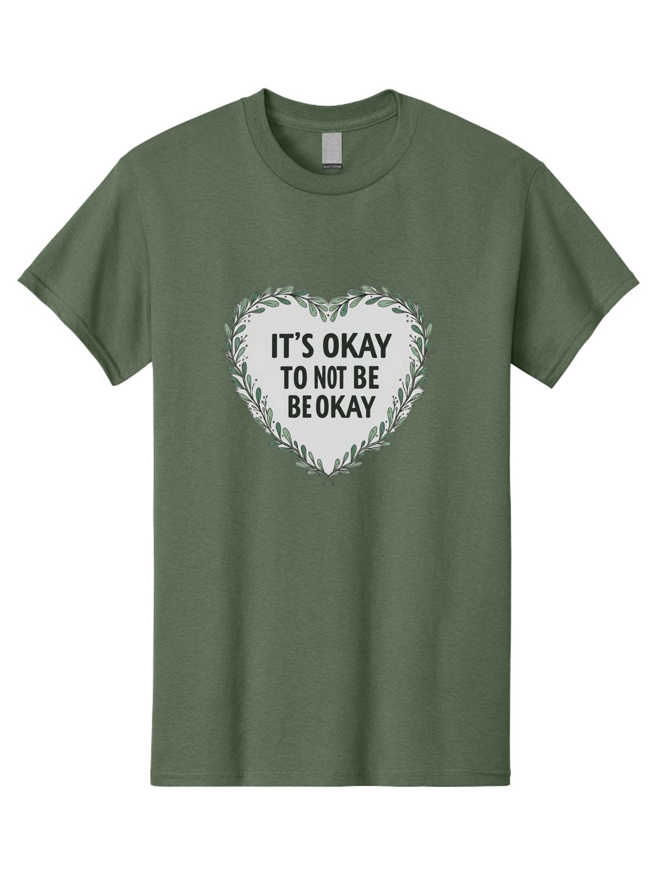 It-S-Okay-To-Not-Be-Okay-2 Men'S Graphic Tee, 100% Cotton, Comfortable Casual Summer Wear, Machine Washable, Mental Health Awareness, Inspirational Quotes, Heart Shape, Floral Wreath, Motivational Messages, Self Care, Emotional Support, Bae051 5