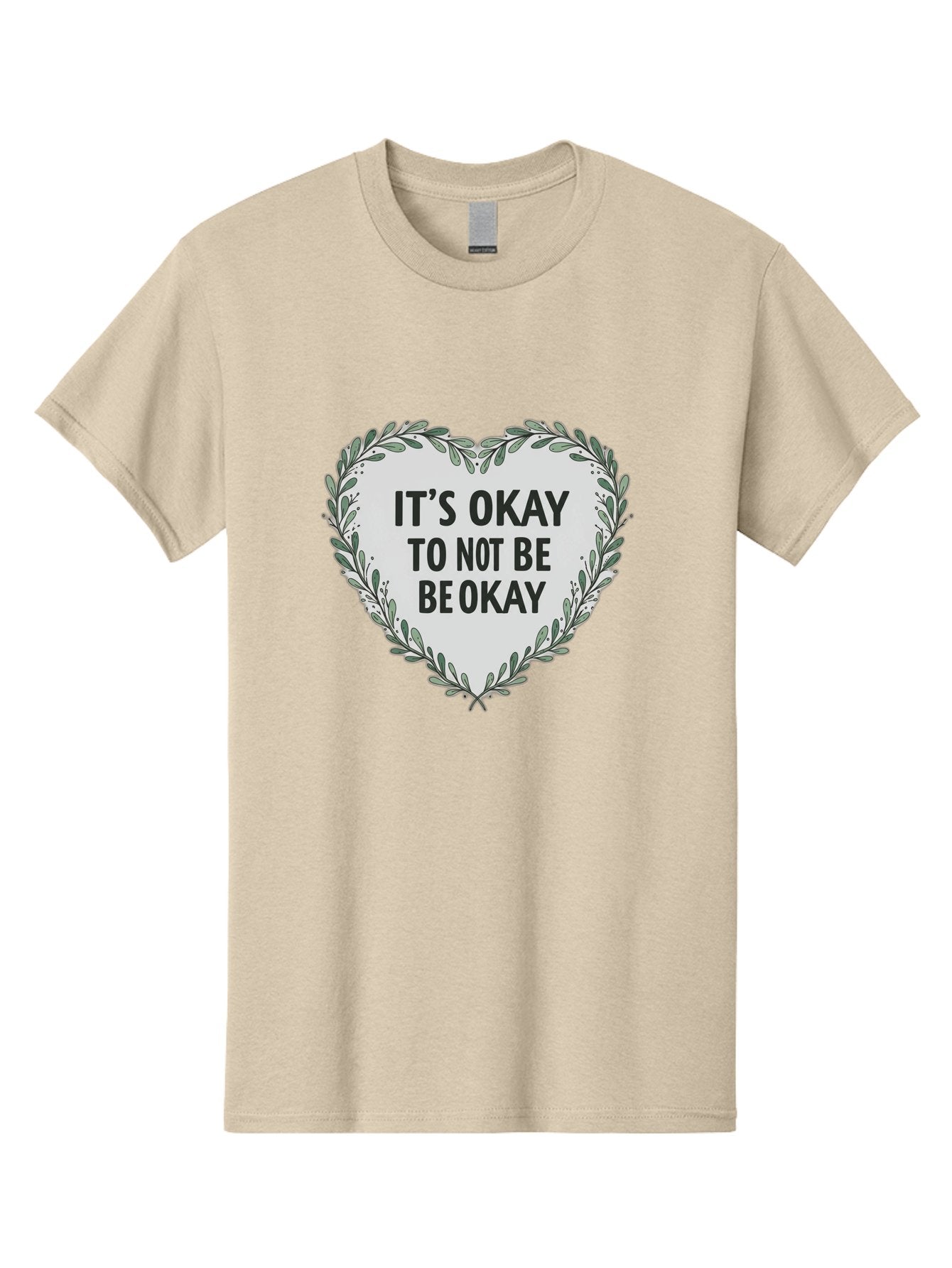 It-S-Okay-To-Not-Be-Okay-2 Men'S Graphic Tee, 100% Cotton, Comfortable Casual Summer Wear, Machine Washable, Mental Health Awareness, Inspirational Quotes, Heart Shape, Floral Wreath, Motivational Messages, Self Care, Emotional Support, Bae051 7