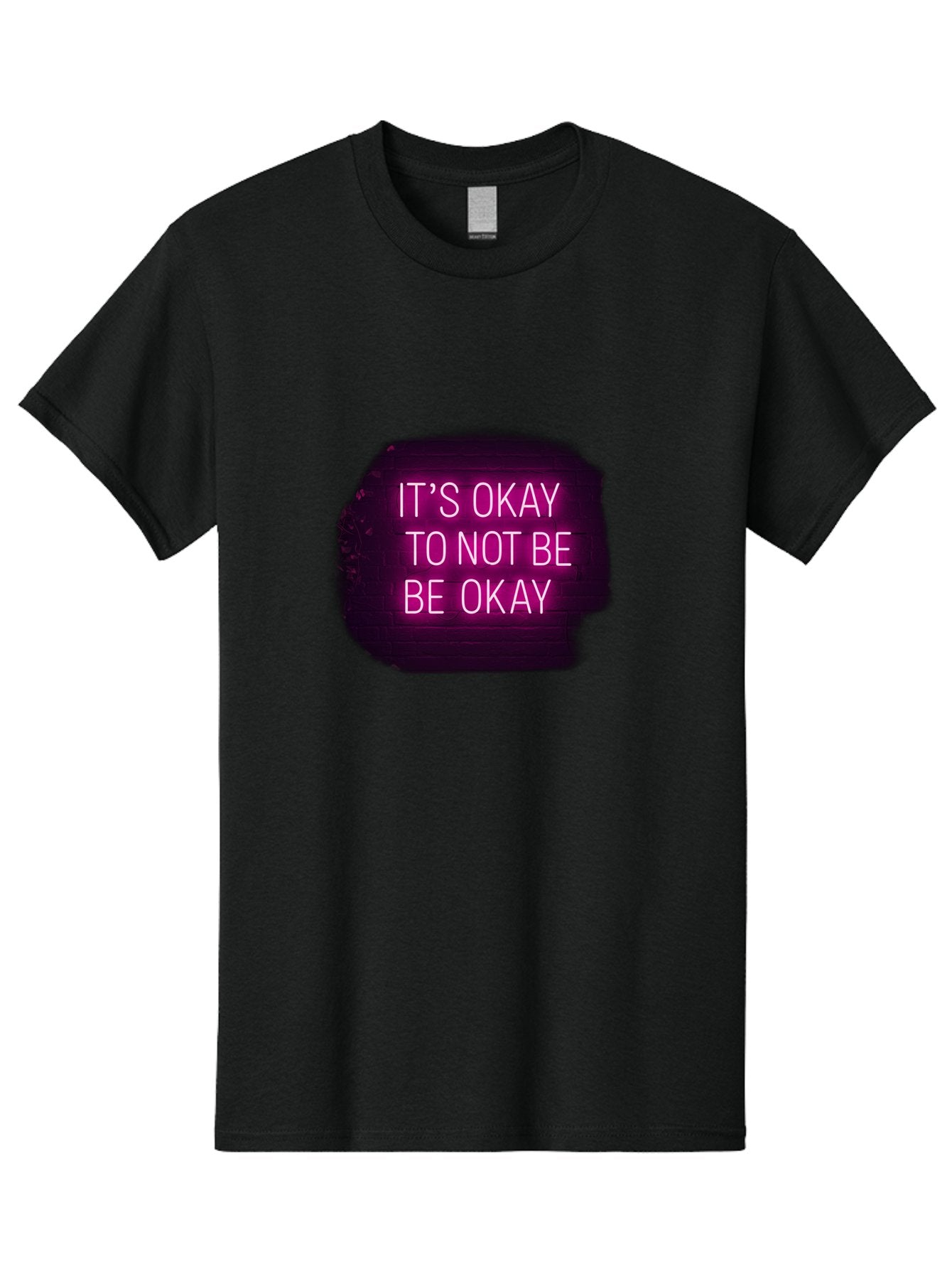 It-S-Okay-To-Not-Be-Okay-3 Men'S Graphic Tee, 100% Cotton, Comfortable Casual Summer Wear, Machine Washable, Mental Health Awareness, Self Care, Emotional Support, Neon Sign, Pink Text, Inspirational Quote, Motivational Message Bae052 3