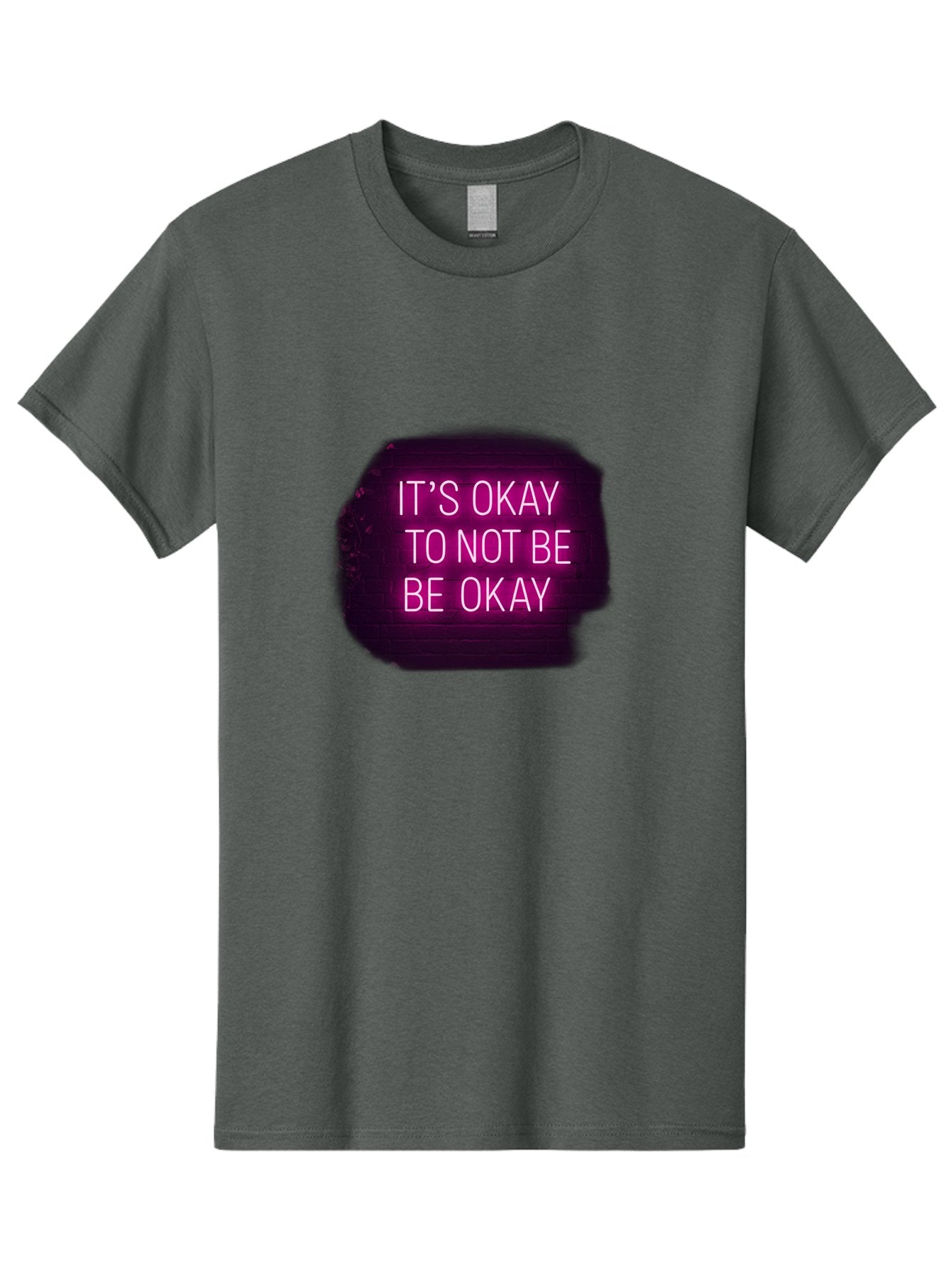 It-S-Okay-To-Not-Be-Okay-3 Men'S Graphic Tee, 100% Cotton, Comfortable Casual Summer Wear, Machine Washable, Mental Health Awareness, Self Care, Emotional Support, Neon Sign, Pink Text, Inspirational Quote, Motivational Message Bae052 15