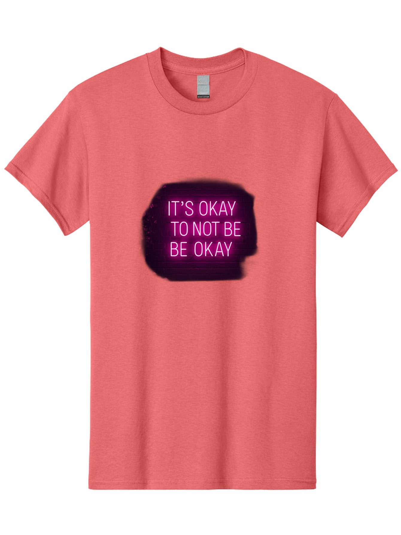 It-S-Okay-To-Not-Be-Okay-3 Men'S Graphic Tee, 100% Cotton, Comfortable Casual Summer Wear, Machine Washable, Mental Health Awareness, Self Care, Emotional Support, Neon Sign, Pink Text, Inspirational Quote, Motivational Message Bae052 8