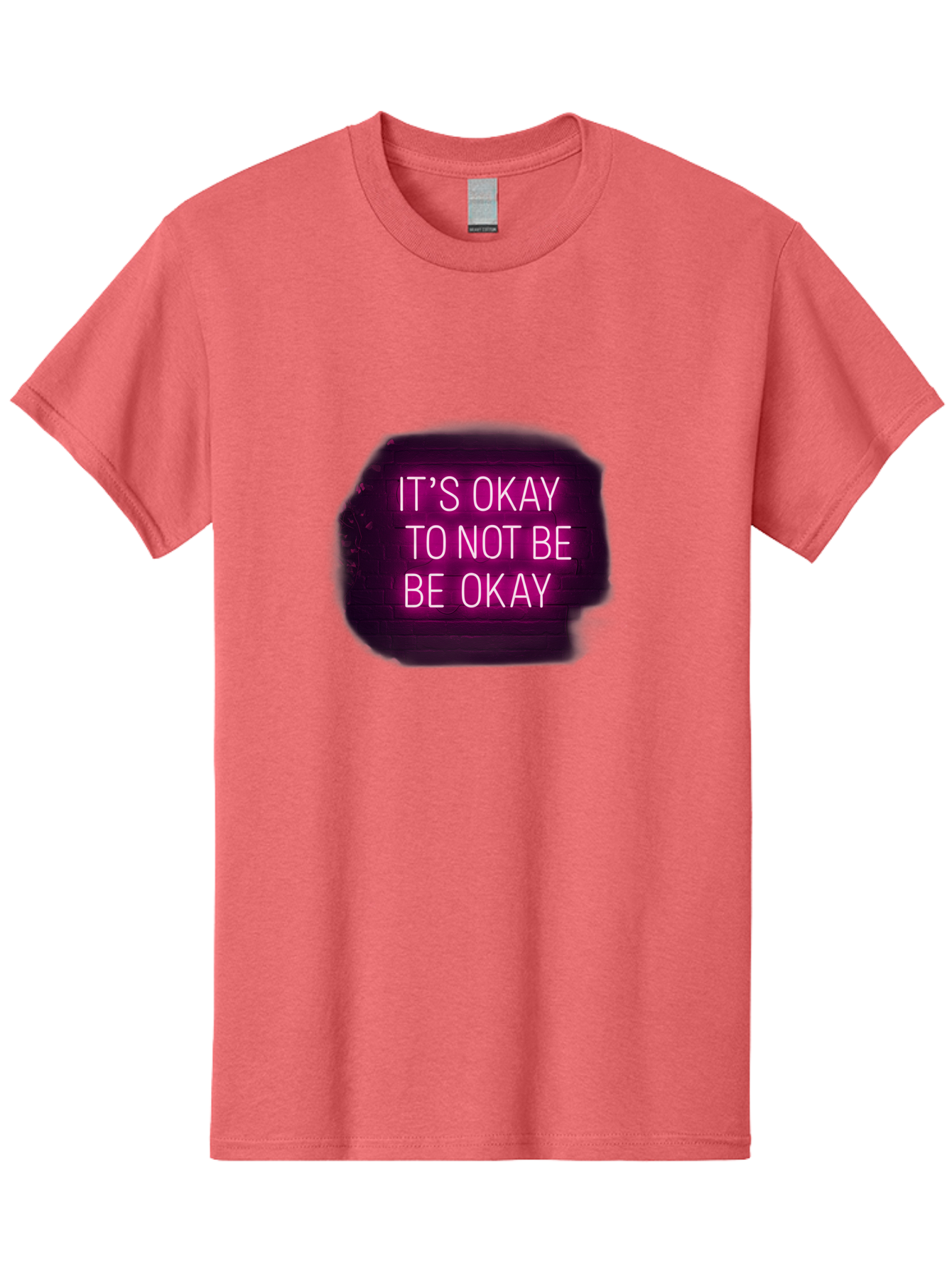 It-S-Okay-To-Not-Be-Okay-3 Men'S Graphic Tee, 100% Cotton, Comfortable Casual Summer Wear, Machine Washable, Mental Health Awareness, Self Care, Emotional Support, Neon Sign, Pink Text, Inspirational Quote, Motivational Message Bae052 6