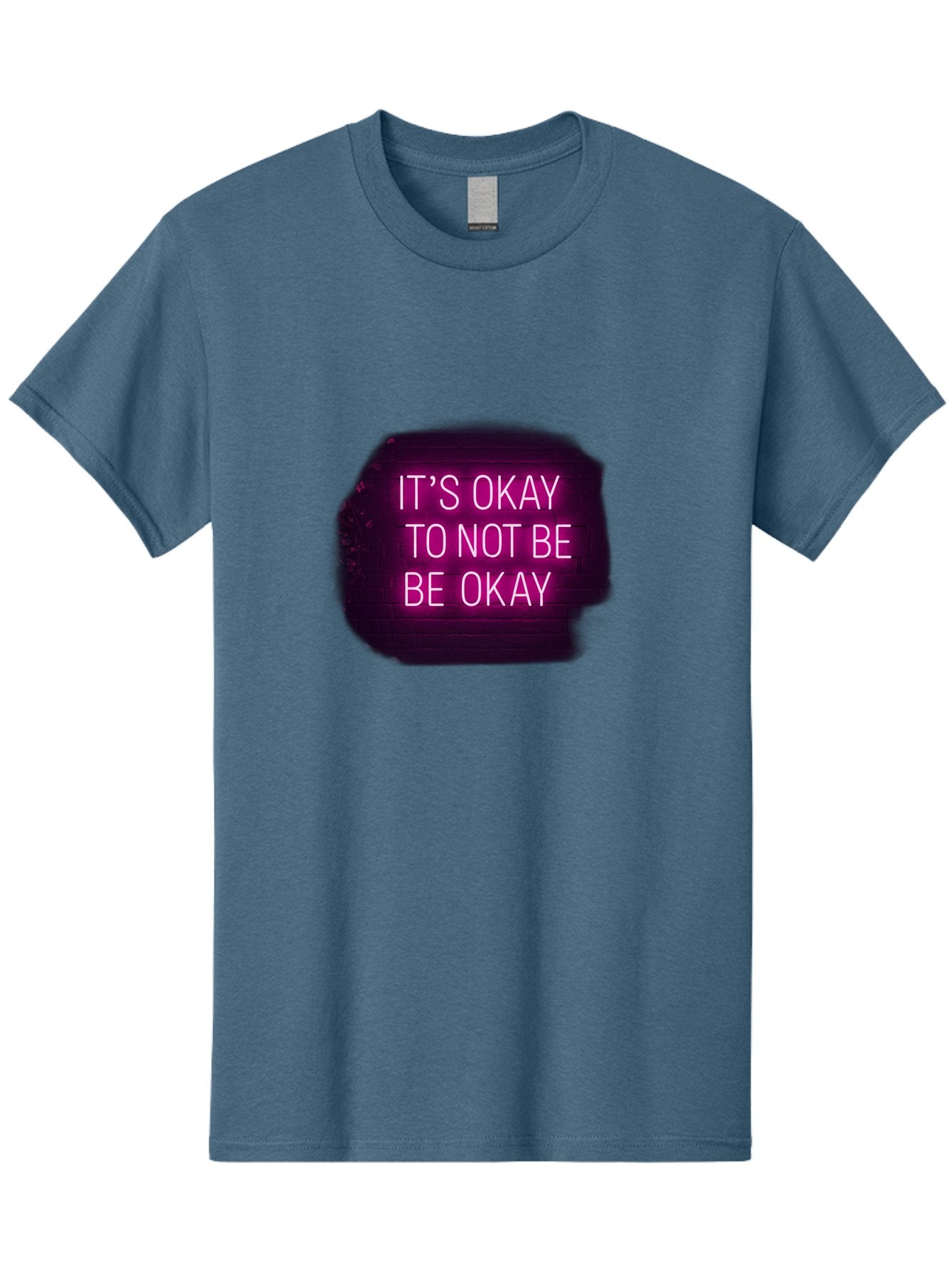 It-S-Okay-To-Not-Be-Okay-3 Men'S Graphic Tee, 100% Cotton, Comfortable Casual Summer Wear, Machine Washable, Mental Health Awareness, Self Care, Emotional Support, Neon Sign, Pink Text, Inspirational Quote, Motivational Message Bae052 9
