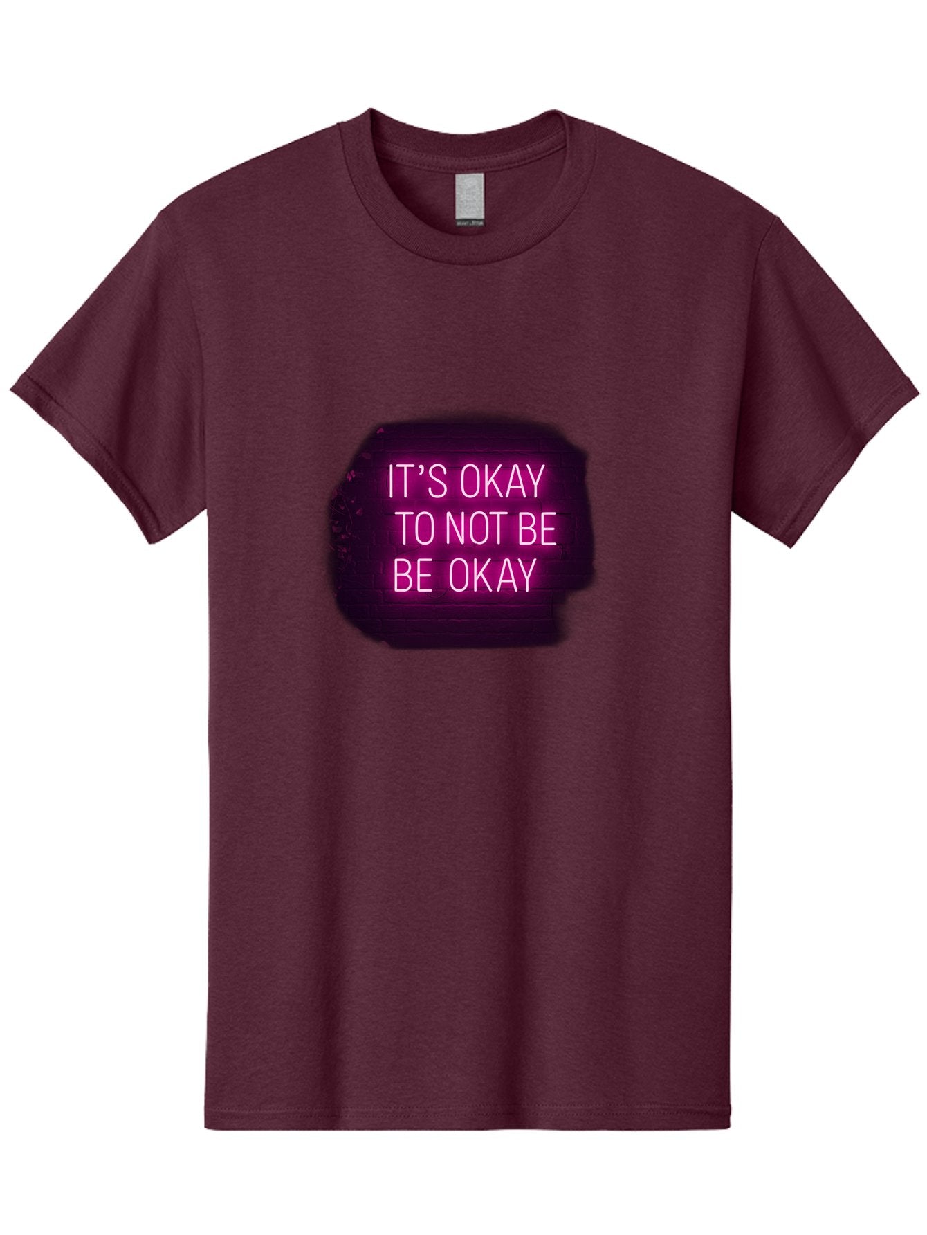 It-S-Okay-To-Not-Be-Okay-3 Men'S Graphic Tee, 100% Cotton, Comfortable Casual Summer Wear, Machine Washable, Mental Health Awareness, Self Care, Emotional Support, Neon Sign, Pink Text, Inspirational Quote, Motivational Message Bae052 10