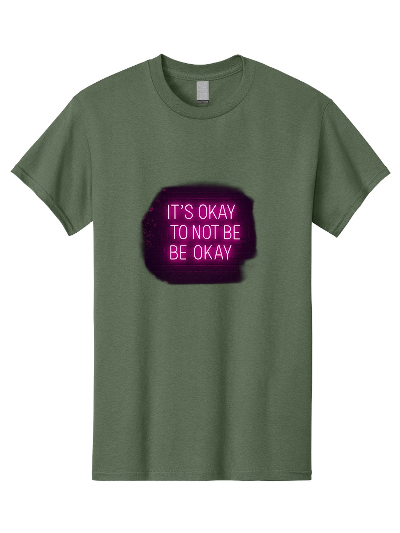 It-S-Okay-To-Not-Be-Okay-3 Men'S Graphic Tee, 100% Cotton, Comfortable Casual Summer Wear, Machine Washable, Mental Health Awareness, Self Care, Emotional Support, Neon Sign, Pink Text, Inspirational Quote, Motivational Message Bae052 5