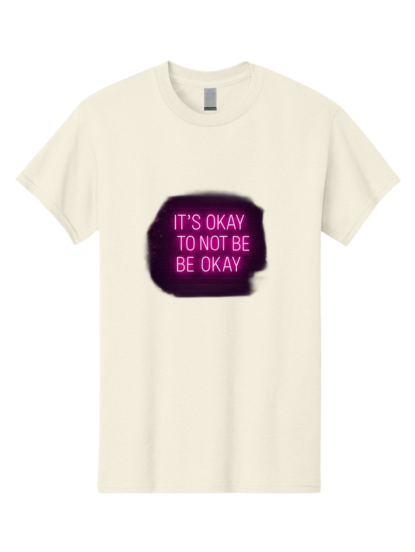 It-S-Okay-To-Not-Be-Okay-3 Men'S Graphic Tee, 100% Cotton, Comfortable Casual Summer Wear, Machine Washable, Mental Health Awareness, Self Care, Emotional Support, Neon Sign, Pink Text, Inspirational Quote, Motivational Message Bae052 6