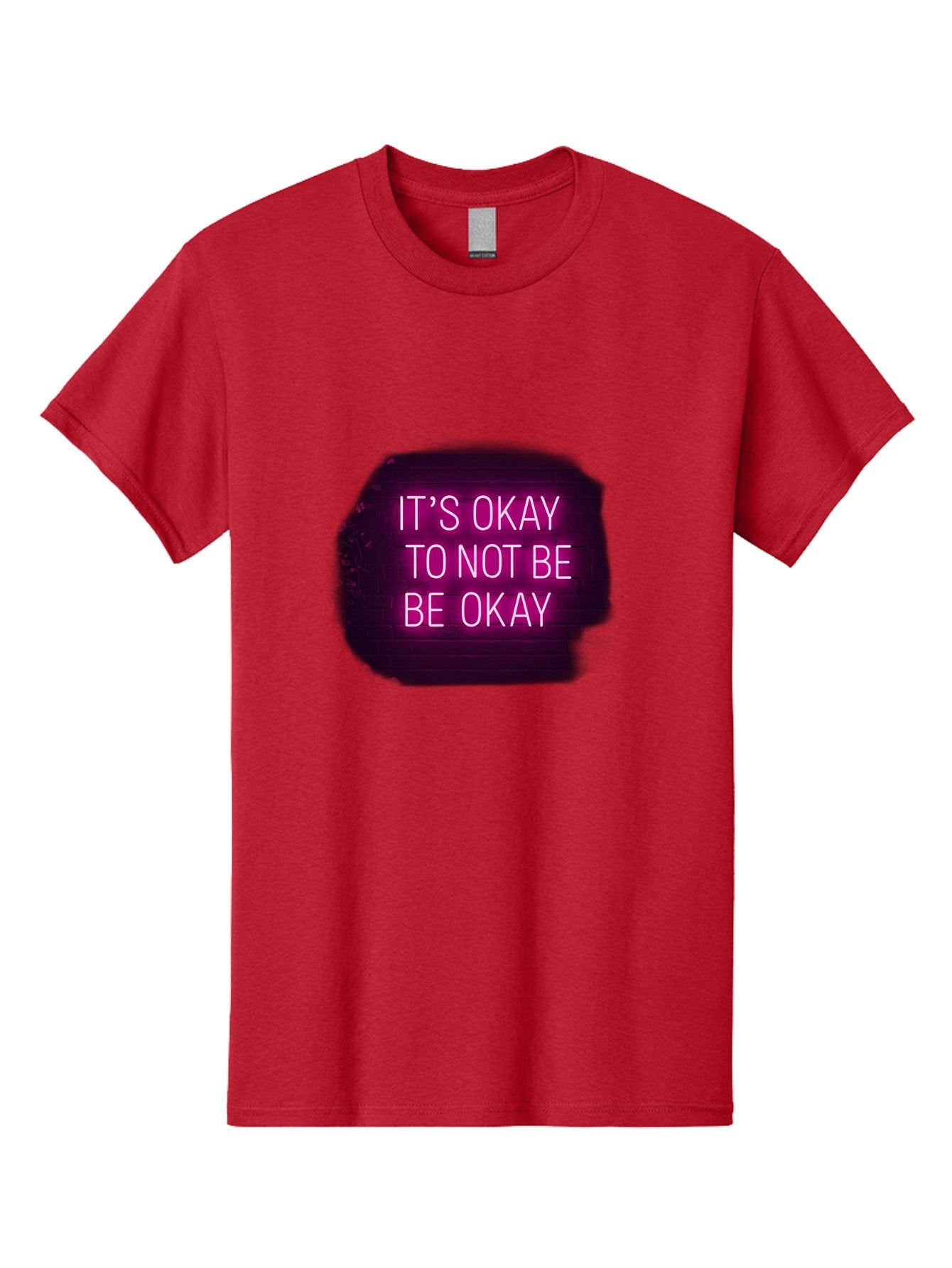 It-S-Okay-To-Not-Be-Okay-3 Men'S Graphic Tee, 100% Cotton, Comfortable Casual Summer Wear, Machine Washable, Mental Health Awareness, Self Care, Emotional Support, Neon Sign, Pink Text, Inspirational Quote, Motivational Message Bae052 4