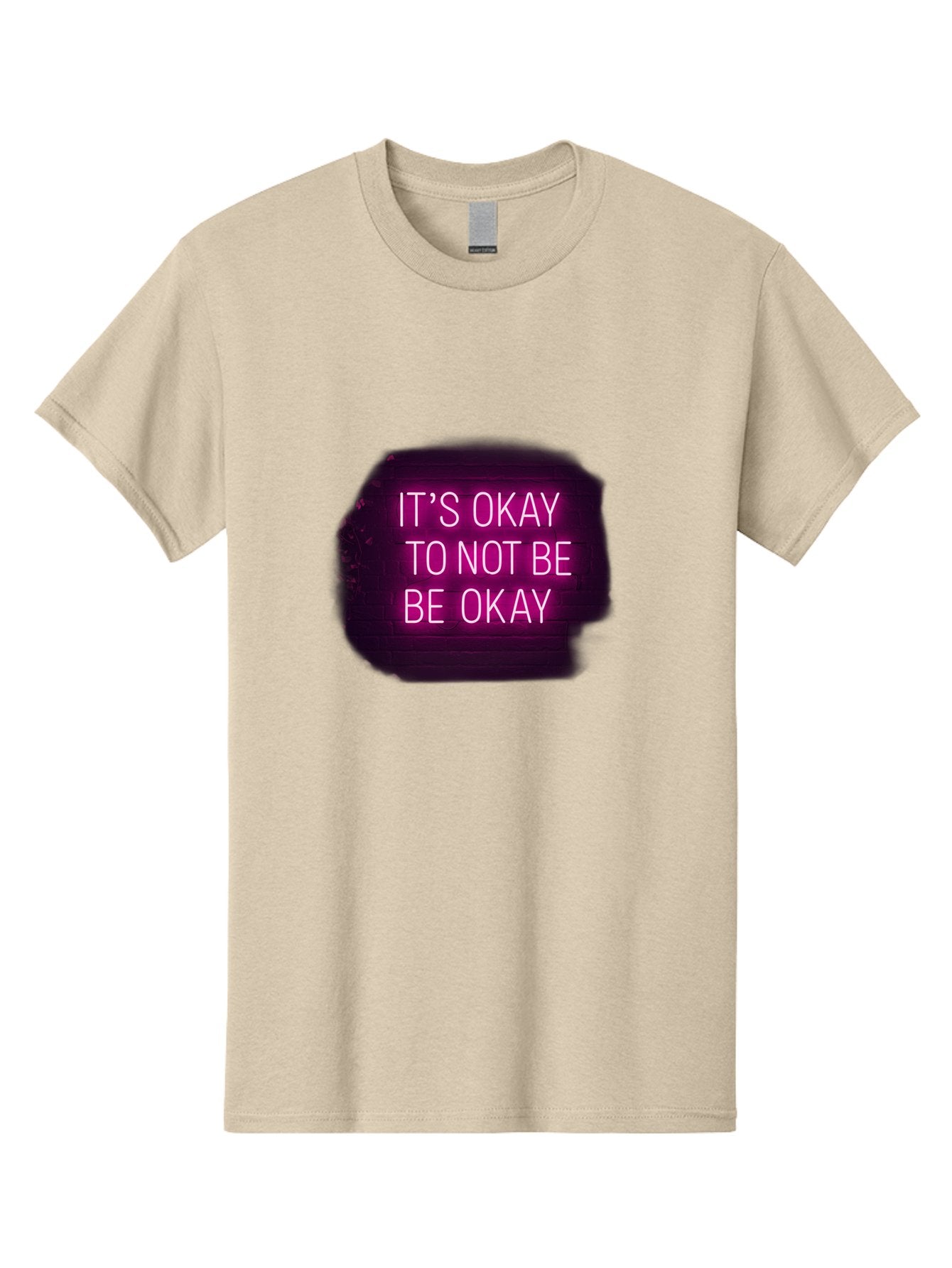 It-S-Okay-To-Not-Be-Okay-3 Men'S Graphic Tee, 100% Cotton, Comfortable Casual Summer Wear, Machine Washable, Mental Health Awareness, Self Care, Emotional Support, Neon Sign, Pink Text, Inspirational Quote, Motivational Message Bae052 11