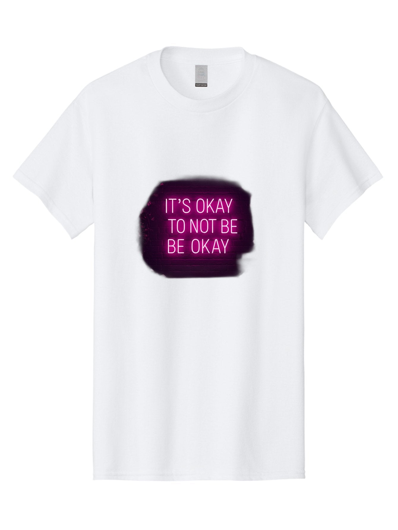 It-S-Okay-To-Not-Be-Okay-3 Men'S Graphic Tee, 100% Cotton, Comfortable Casual Summer Wear, Machine Washable, Mental Health Awareness, Self Care, Emotional Support, Neon Sign, Pink Text, Inspirational Quote, Motivational Message Bae052