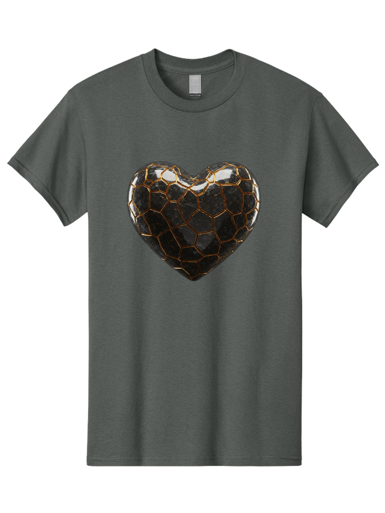 Kintsugi-Heart-1 Men'S Graphic Tee, 100% Cotton, Comfortable Casual Summer Wear, Machine Washable, Kintsugi Art, Heart Shape, Black Pottery, Gold Cracks, Broken Heart, Japanese Craftsmanship, Wabi-Sabi Aesthetic, Ceramics, Repair, Restoration, Bae056 6