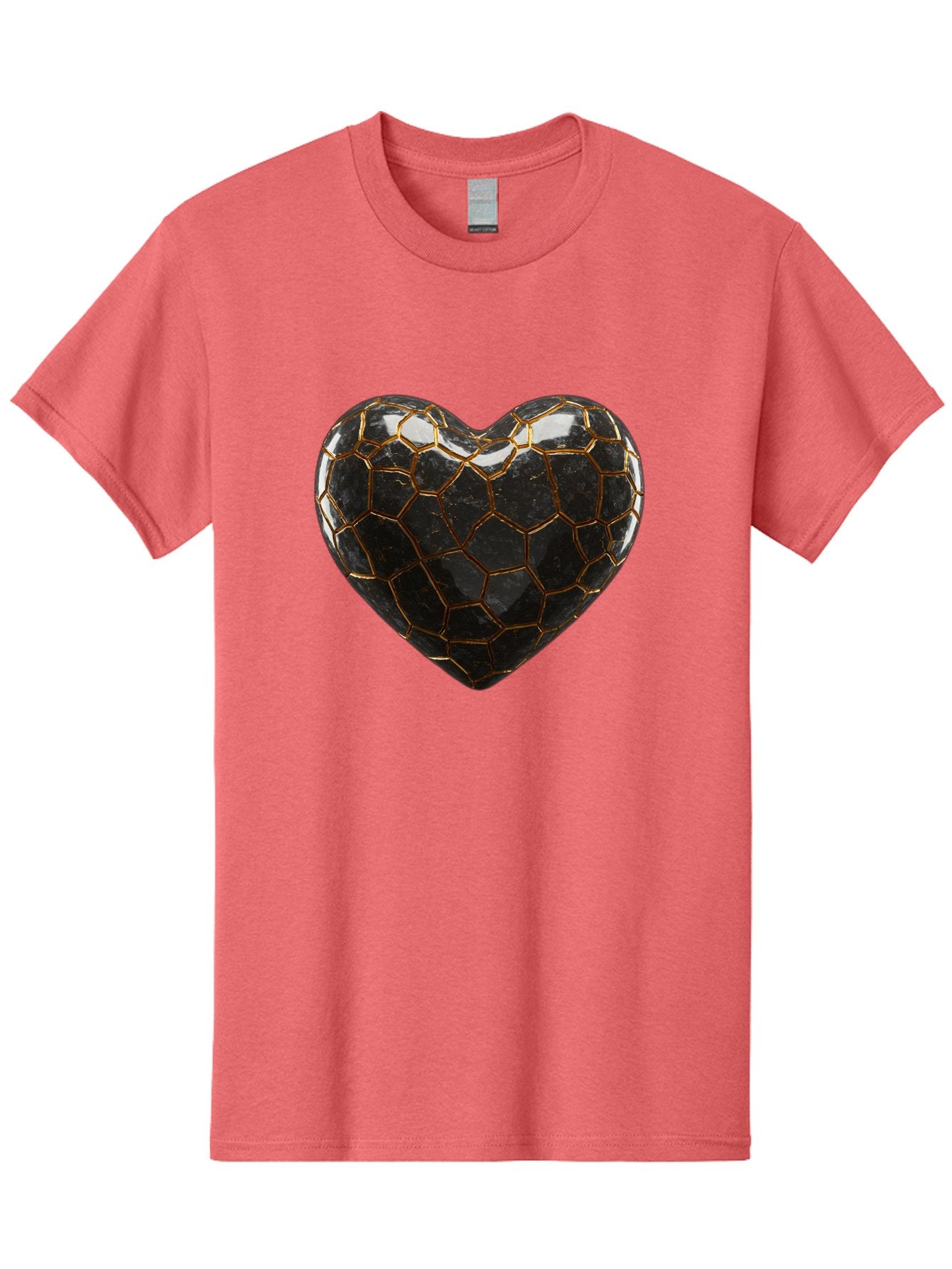 Kintsugi-Heart-1 Men'S Graphic Tee, 100% Cotton, Comfortable Casual Summer Wear, Machine Washable, Kintsugi Art, Heart Shape, Black Pottery, Gold Cracks, Broken Heart, Japanese Craftsmanship, Wabi-Sabi Aesthetic, Ceramics, Repair, Restoration, Bae056 7
