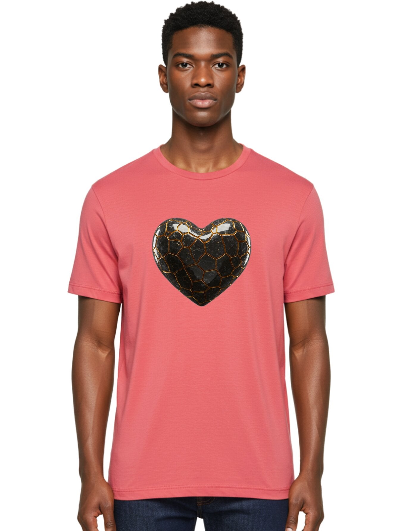 Kintsugi-Heart-1 Men'S Graphic Tee, 100% Cotton, Comfortable Casual Summer Wear, Machine Washable, Kintsugi Art, Heart Shape, Black Pottery, Gold Cracks, Broken Heart, Japanese Craftsmanship, Wabi-Sabi Aesthetic, Ceramics, Repair, Restoration, Bae056 16