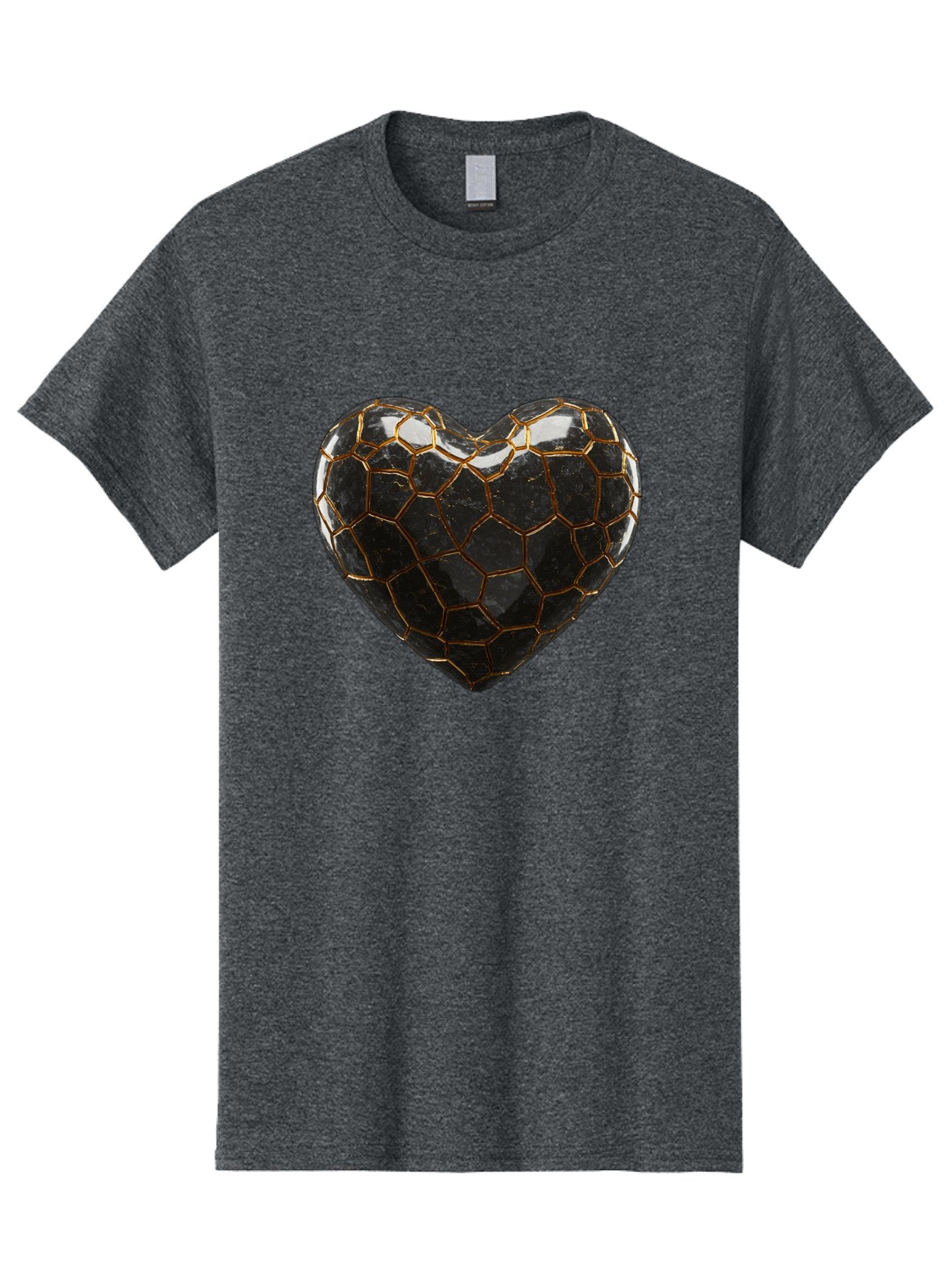 Kintsugi-Heart-1 Men'S Graphic Tee, 100% Cotton, Comfortable Casual Summer Wear, Machine Washable, Kintsugi Art, Heart Shape, Black Pottery, Gold Cracks, Broken Heart, Japanese Craftsmanship, Wabi-Sabi Aesthetic, Ceramics, Repair, Restoration, Bae056 5