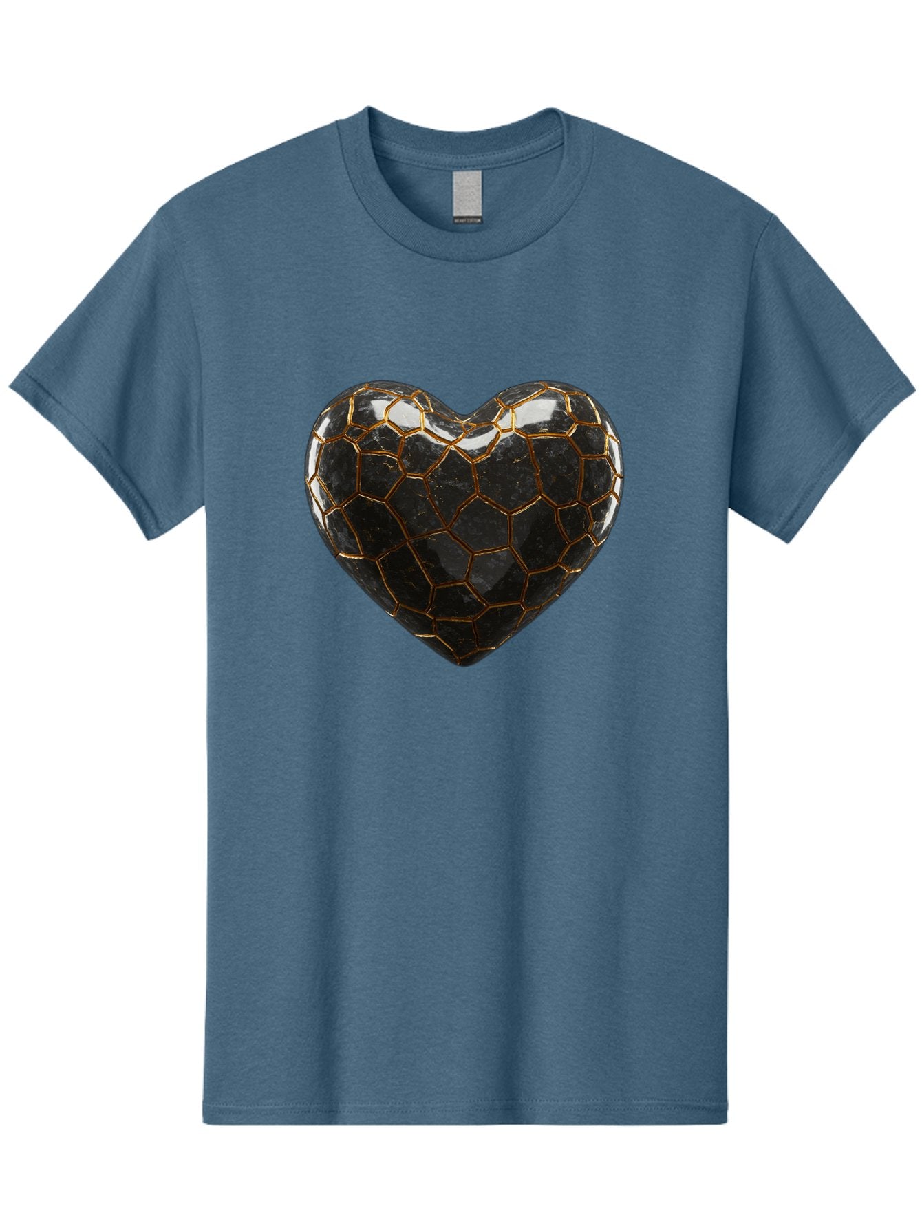 Kintsugi-Heart-1 Men'S Graphic Tee, 100% Cotton, Comfortable Casual Summer Wear, Machine Washable, Kintsugi Art, Heart Shape, Black Pottery, Gold Cracks, Broken Heart, Japanese Craftsmanship, Wabi-Sabi Aesthetic, Ceramics, Repair, Restoration, Bae056 4