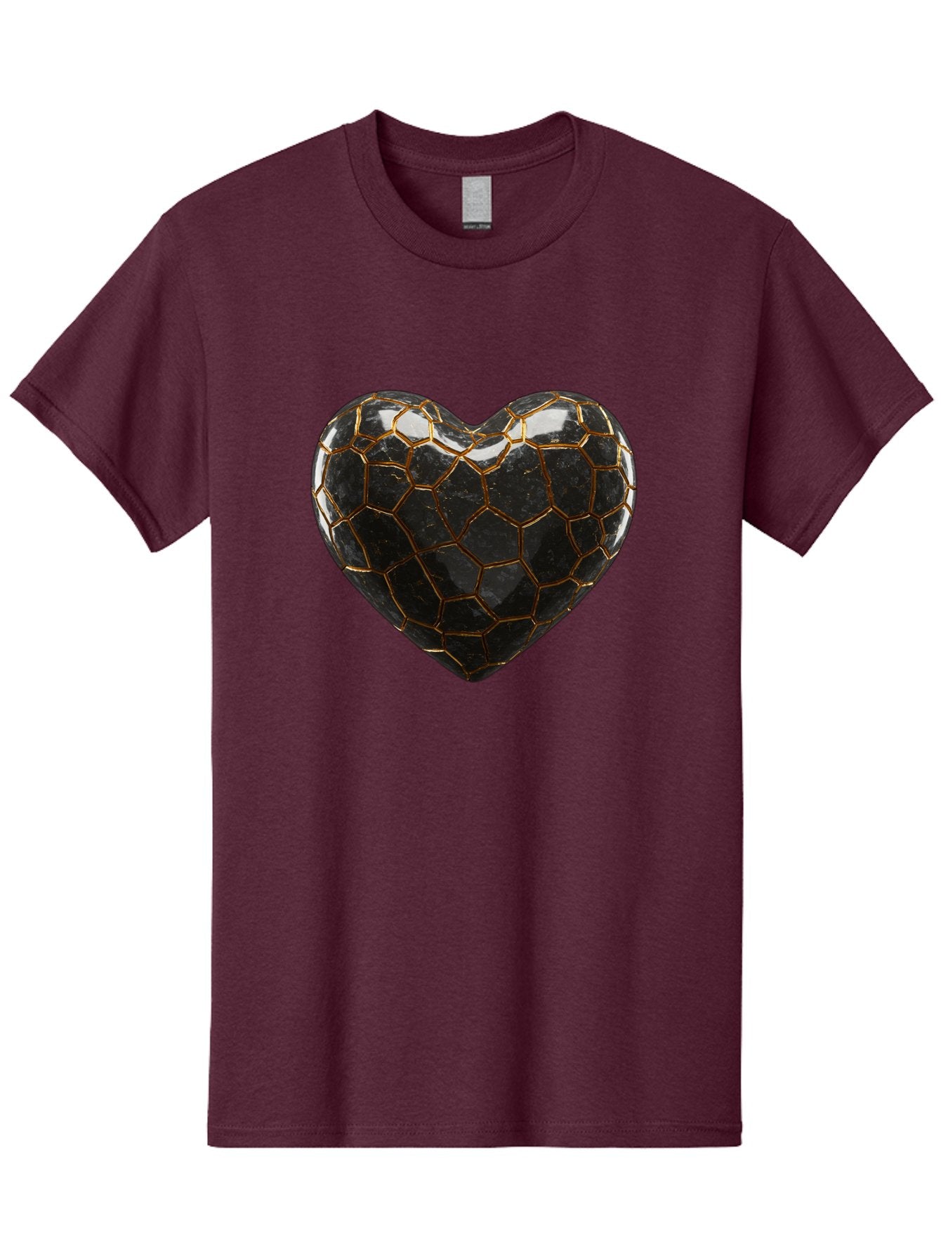 Kintsugi-Heart-1 Men'S Graphic Tee, 100% Cotton, Comfortable Casual Summer Wear, Machine Washable, Kintsugi Art, Heart Shape, Black Pottery, Gold Cracks, Broken Heart, Japanese Craftsmanship, Wabi-Sabi Aesthetic, Ceramics, Repair, Restoration, Bae056 8