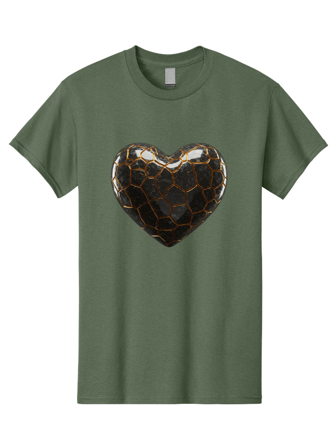 Kintsugi-Heart-1 Men'S Graphic Tee, 100% Cotton, Comfortable Casual Summer Wear, Machine Washable, Kintsugi Art, Heart Shape, Black Pottery, Gold Cracks, Broken Heart, Japanese Craftsmanship, Wabi-Sabi Aesthetic, Ceramics, Repair, Restoration, Bae056 14