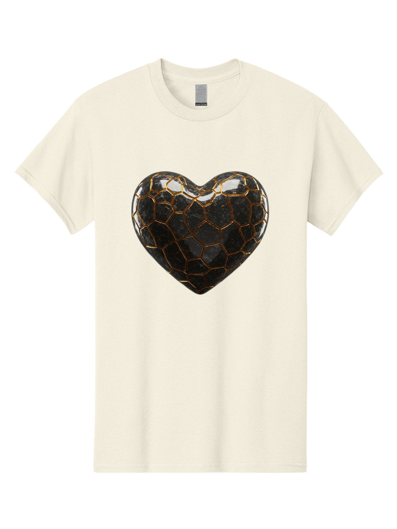 Kintsugi-Heart-1 Men'S Graphic Tee, 100% Cotton, Comfortable Casual Summer Wear, Machine Washable, Kintsugi Art, Heart Shape, Black Pottery, Gold Cracks, Broken Heart, Japanese Craftsmanship, Wabi-Sabi Aesthetic, Ceramics, Repair, Restoration, Bae056 13