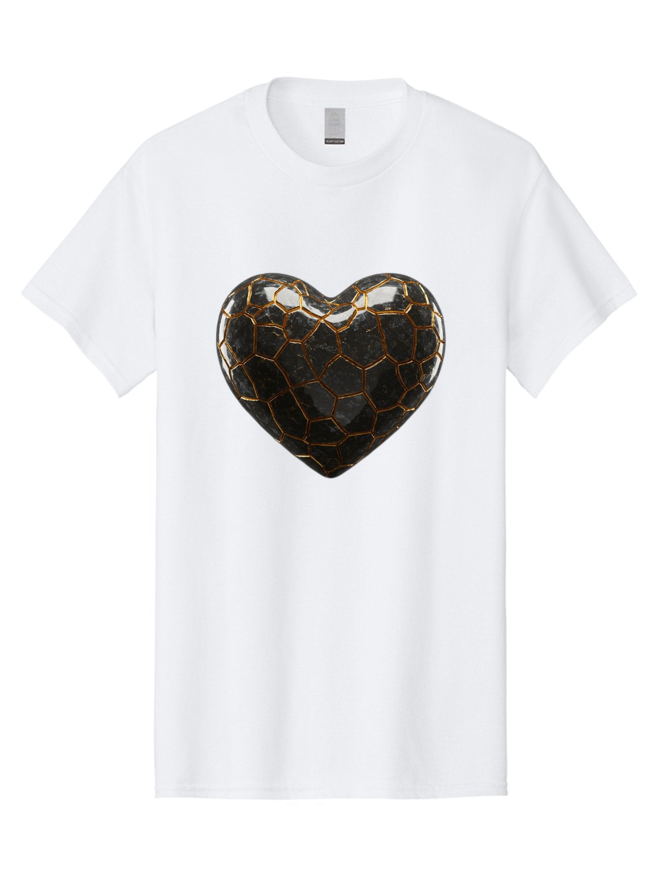 Kintsugi-Heart-1 Men'S Graphic Tee, 100% Cotton, Comfortable Casual Summer Wear, Machine Washable, Kintsugi Art, Heart Shape, Black Pottery, Gold Cracks, Broken Heart, Japanese Craftsmanship, Wabi-Sabi Aesthetic, Ceramics, Repair, Restoration, Bae056 15