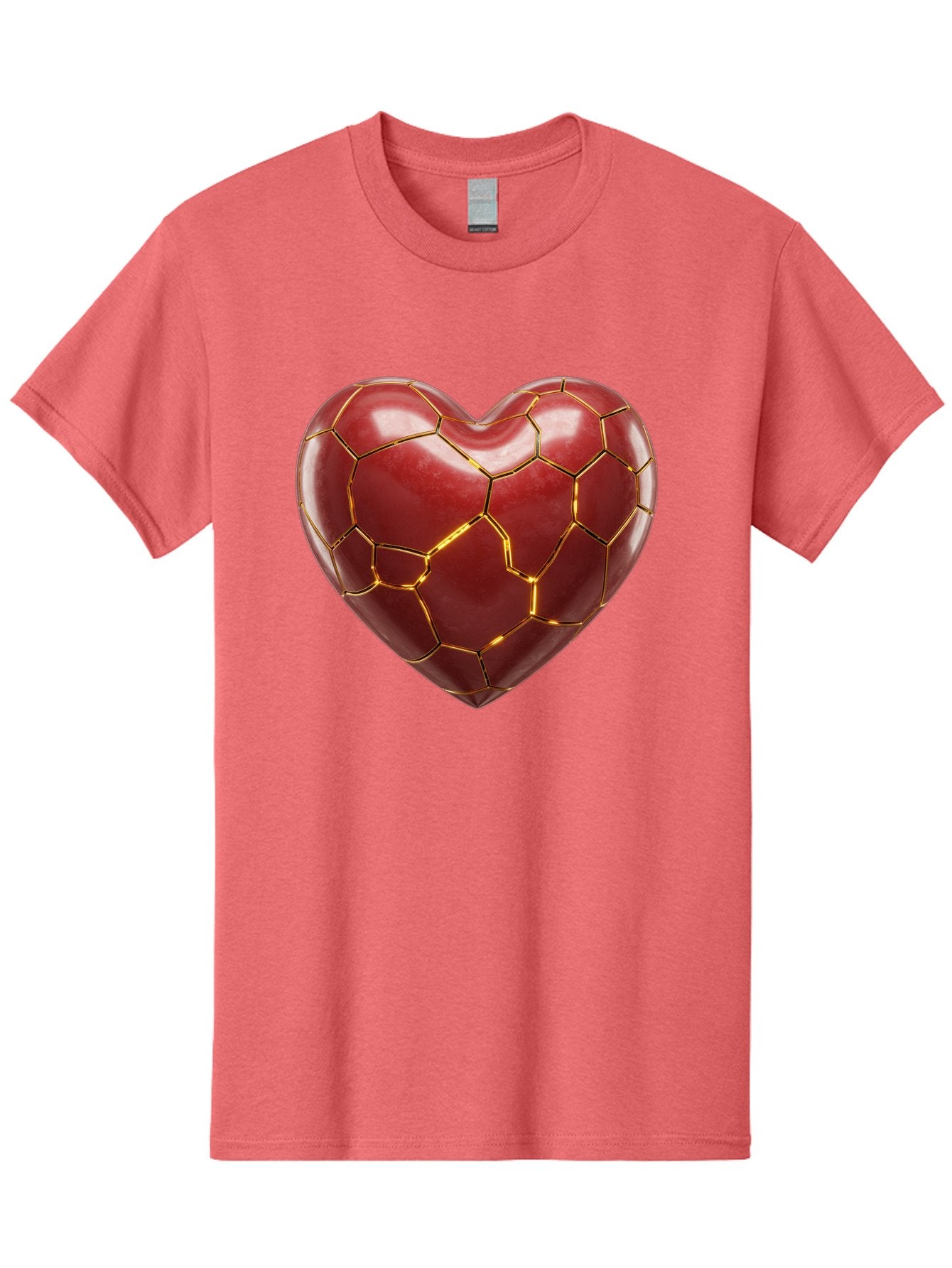 Kintsugi-Heart-2 Men'S Graphic Tee, 100% Cotton, Comfortable Casual Summer Wear, Machine Washable, Kintsugi Heart, Broken Heart, Golden Repair, Red Heart, Japanese Art, Emotional Healing, Symbolic Art, Unique Design, Heart Shape Bae057