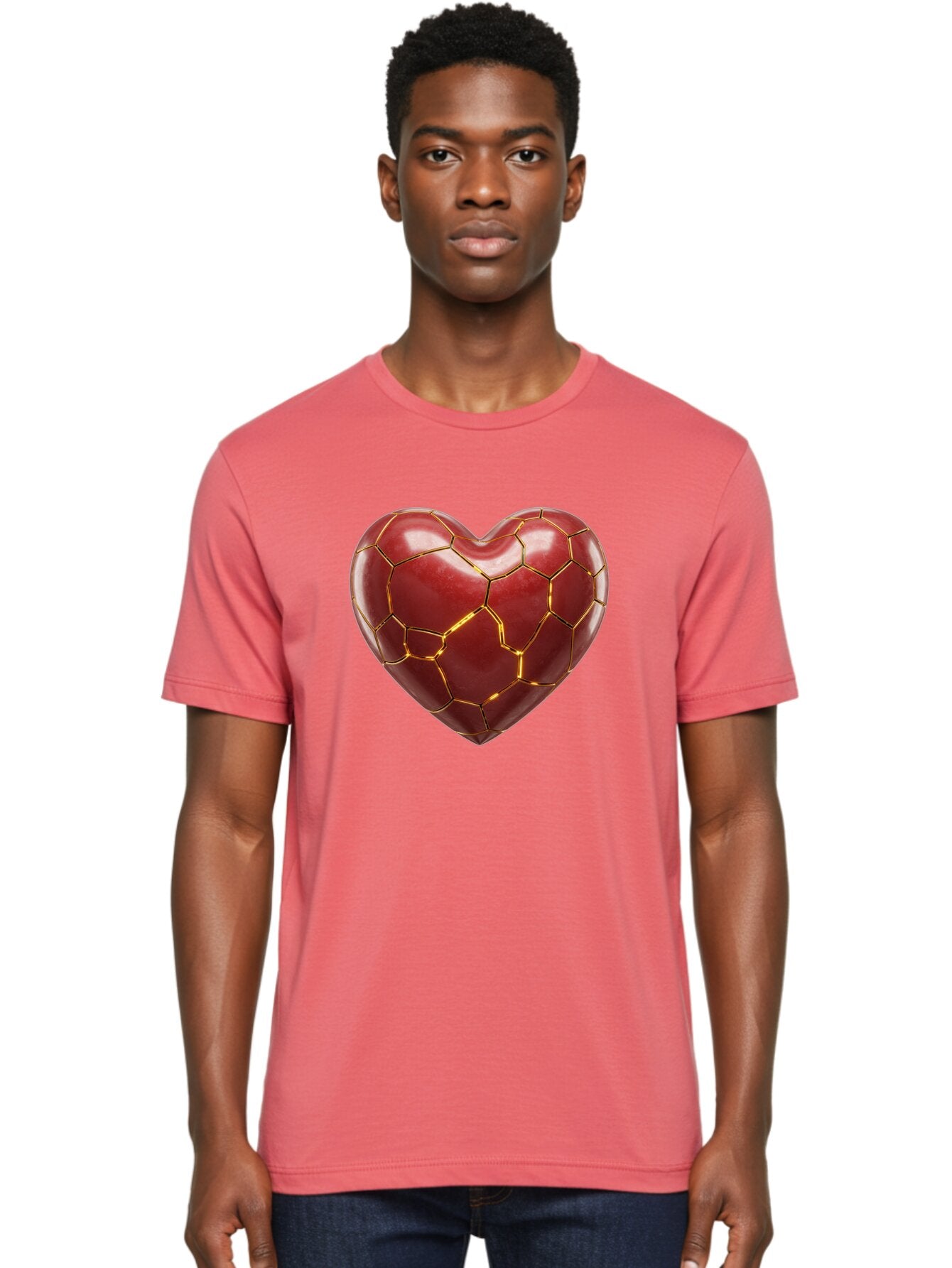 Kintsugi-Heart-2 Men'S Graphic Tee, 100% Cotton, Comfortable Casual Summer Wear, Machine Washable, Kintsugi Heart, Broken Heart, Golden Repair, Red Heart, Japanese Art, Emotional Healing, Symbolic Art, Unique Design, Heart Shape Bae057 19
