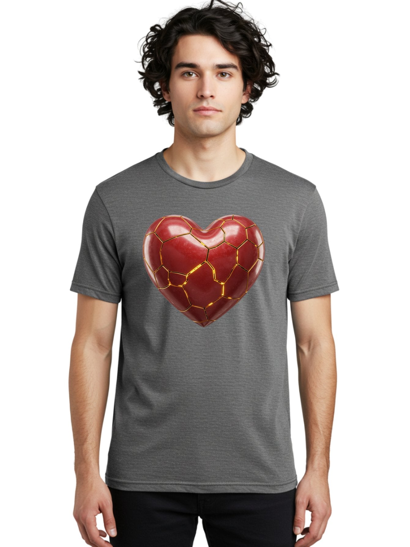 Kintsugi-Heart-2 Men'S Graphic Tee, 100% Cotton, Comfortable Casual Summer Wear, Machine Washable, Kintsugi Heart, Broken Heart, Golden Repair, Red Heart, Japanese Art, Emotional Healing, Symbolic Art, Unique Design, Heart Shape Bae057 30