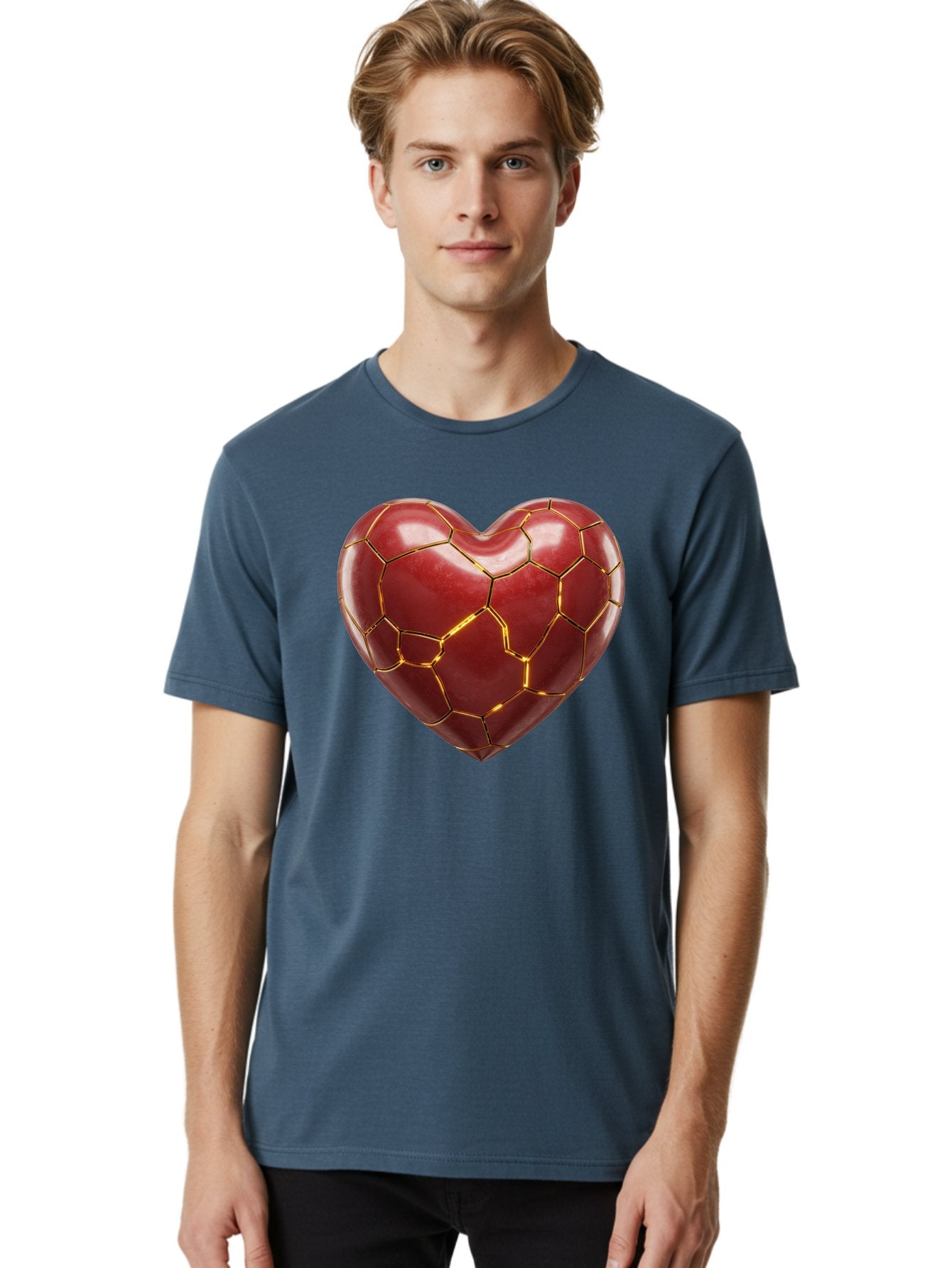 Kintsugi-Heart-2 Men'S Graphic Tee, 100% Cotton, Comfortable Casual Summer Wear, Machine Washable, Kintsugi Heart, Broken Heart, Golden Repair, Red Heart, Japanese Art, Emotional Healing, Symbolic Art, Unique Design, Heart Shape Bae057 29