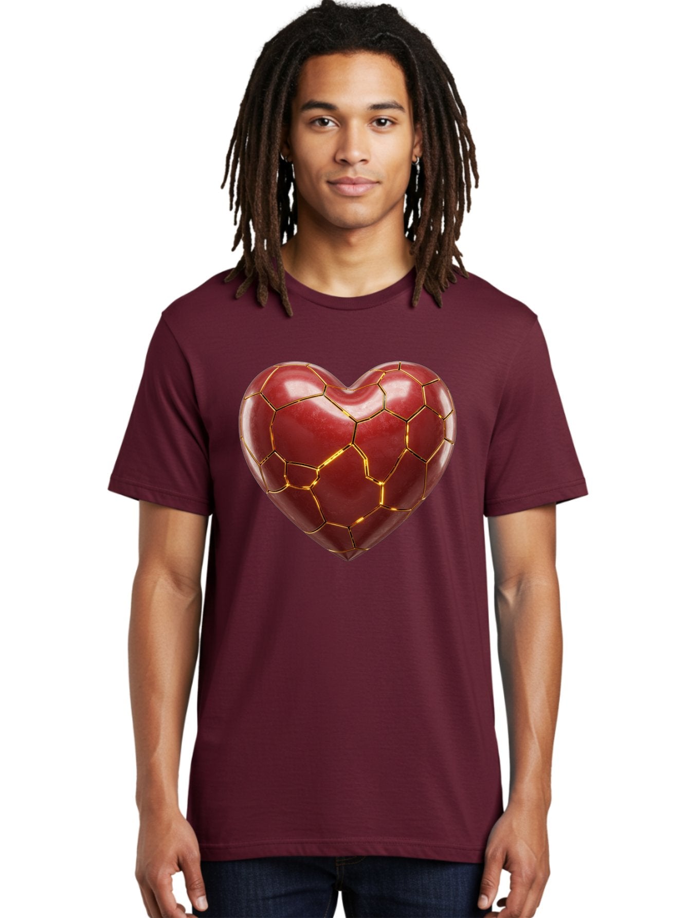 Kintsugi-Heart-2 Men'S Graphic Tee, 100% Cotton, Comfortable Casual Summer Wear, Machine Washable, Kintsugi Heart, Broken Heart, Golden Repair, Red Heart, Japanese Art, Emotional Healing, Symbolic Art, Unique Design, Heart Shape Bae057 24