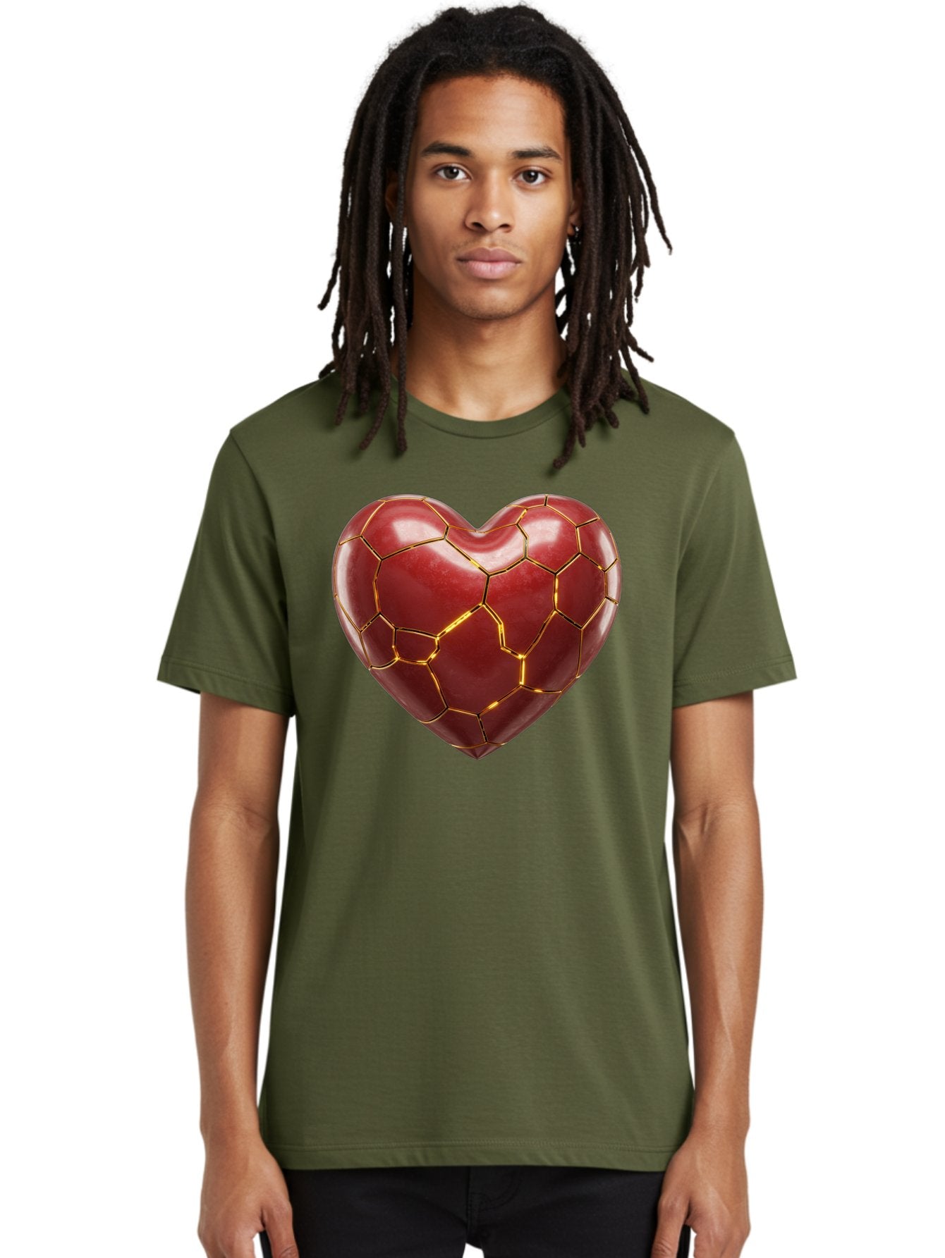 Kintsugi-Heart-2 Men'S Graphic Tee, 100% Cotton, Comfortable Casual Summer Wear, Machine Washable, Kintsugi Heart, Broken Heart, Golden Repair, Red Heart, Japanese Art, Emotional Healing, Symbolic Art, Unique Design, Heart Shape Bae057 25