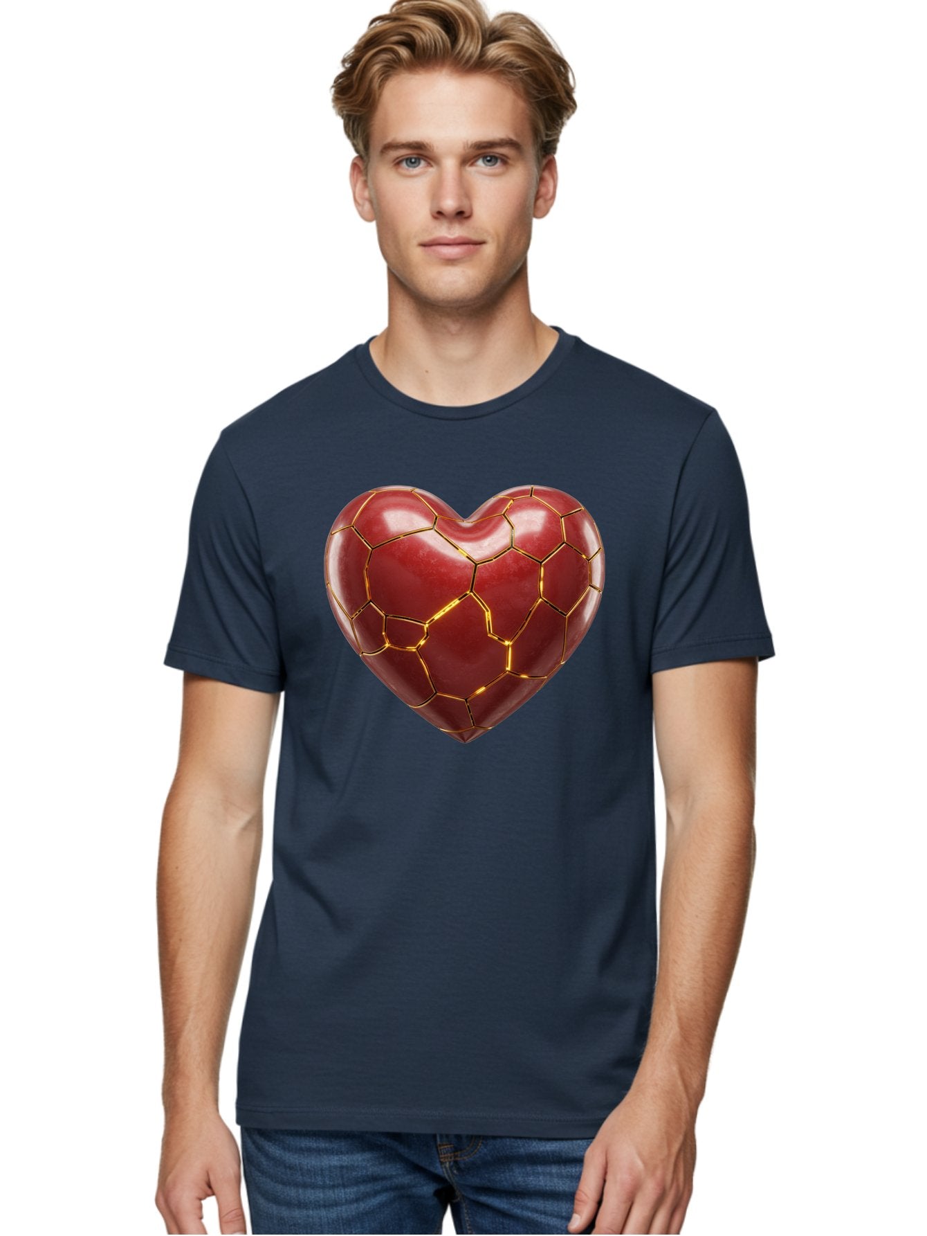 Kintsugi-Heart-2 Men'S Graphic Tee, 100% Cotton, Comfortable Casual Summer Wear, Machine Washable, Kintsugi Heart, Broken Heart, Golden Repair, Red Heart, Japanese Art, Emotional Healing, Symbolic Art, Unique Design, Heart Shape Bae057 16