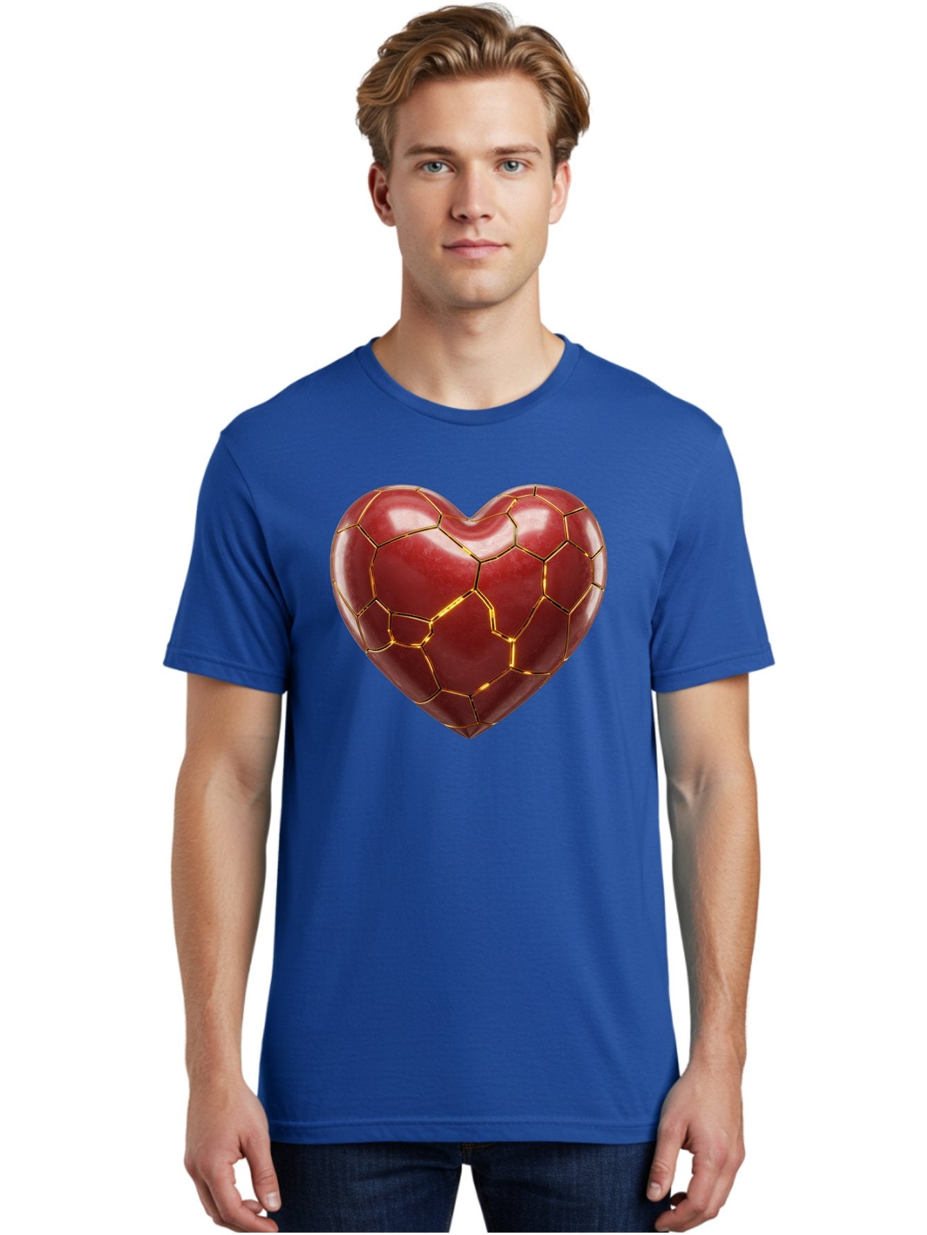 Kintsugi-Heart-2 Men'S Graphic Tee, 100% Cotton, Comfortable Casual Summer Wear, Machine Washable, Kintsugi Heart, Broken Heart, Golden Repair, Red Heart, Japanese Art, Emotional Healing, Symbolic Art, Unique Design, Heart Shape Bae057 18